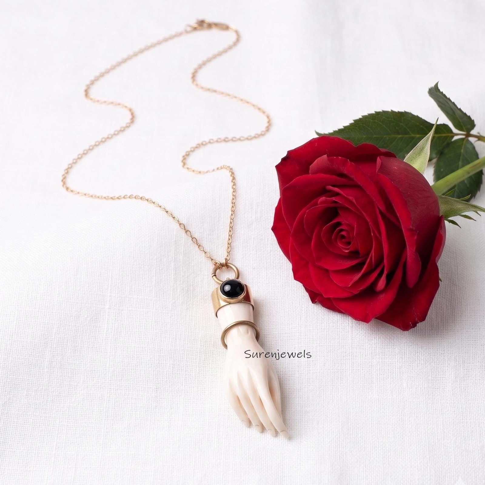 14k Gold hand Carved Gemstone Figa Hand Pendant - View 2 - Suren Jewels | SKU: SJP 14k Gold hand Carved Gemstone Figa Hand Pendant - View 2 - Suren Jewels | SKU: SJP