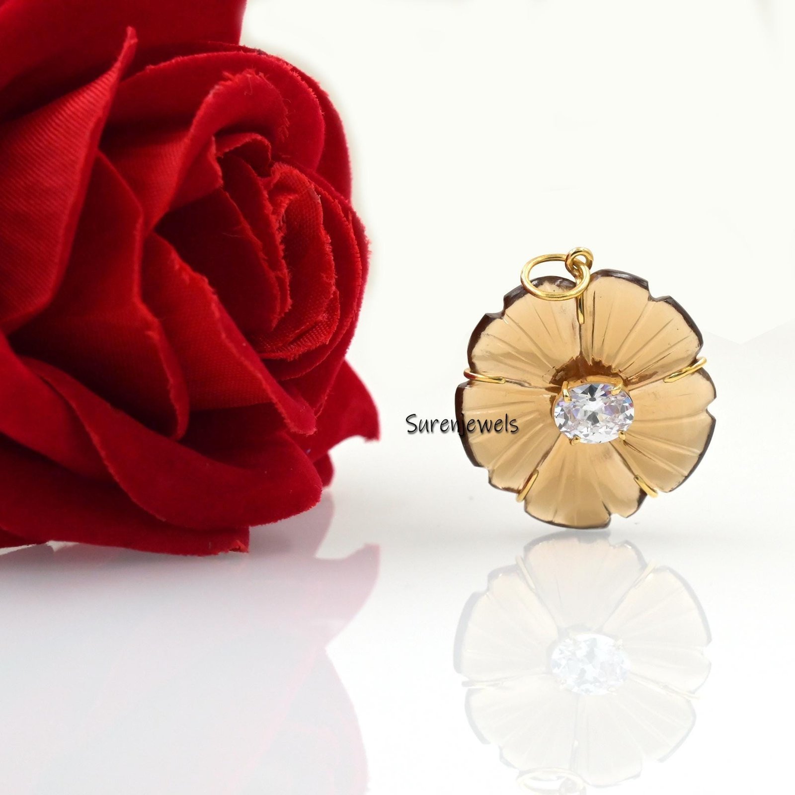 14K Gold Hand Carved Gemstone Flower Pendant, Designer Jewelry - Suren Jewels | SKU: SJP3045 14K Gold Hand Carved Gemstone Flower Pendant, Designer Jewelry - Suren Jewels | SKU: SJP3045