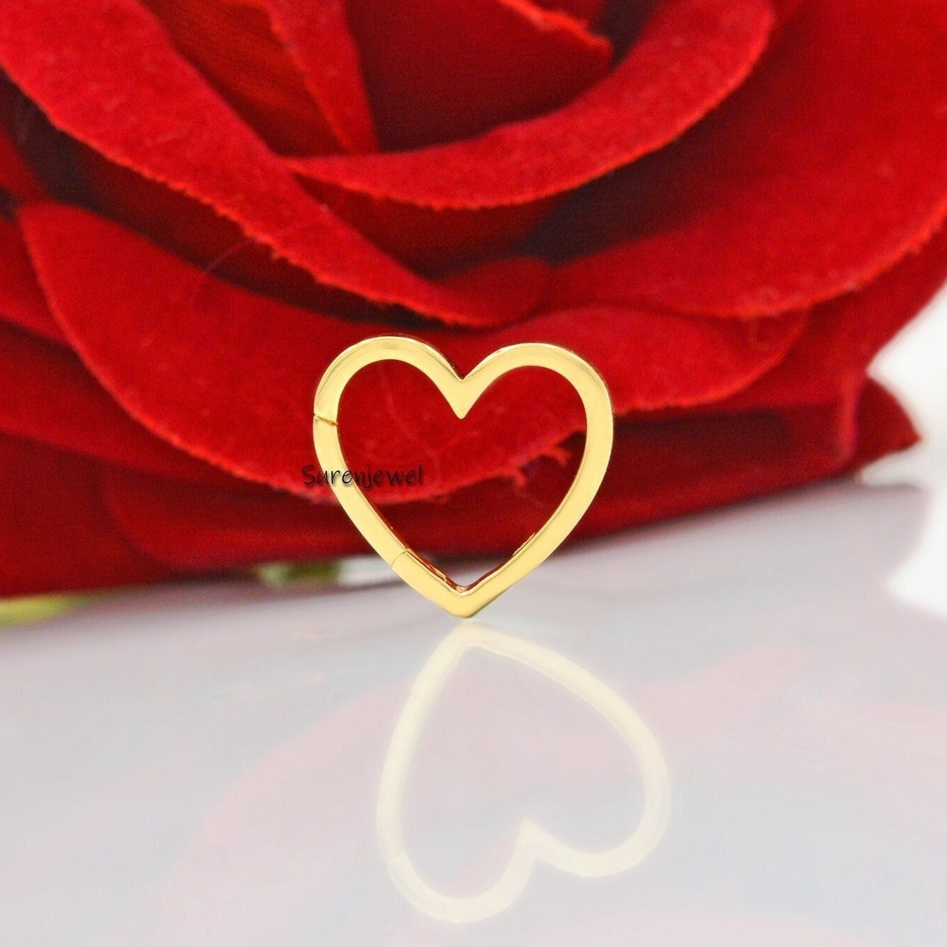 14k Gold Heart Charm Holder: Enhancer Lock (15mm) - View 2 - Suren Jewels | SKU: SJP536-18KYG-12M 14k Gold Heart Charm Holder: Enhancer Lock (15mm) - View 2 - Suren Jewels | SKU: SJP536-18KYG-12M