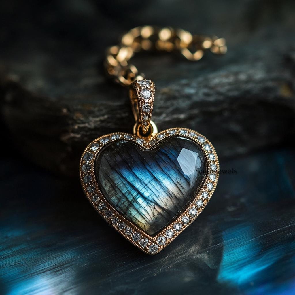 14K Gold Heart Pendant: Lapis & Moissanite Gemstone - Suren Jewels | SKU: SJP4171-SLYGLBCZ-25M 14K Gold Heart Pendant: Lapis & Moissanite Gemstone - Suren Jewels | SKU: SJP4171-SLYGLBCZ-25M