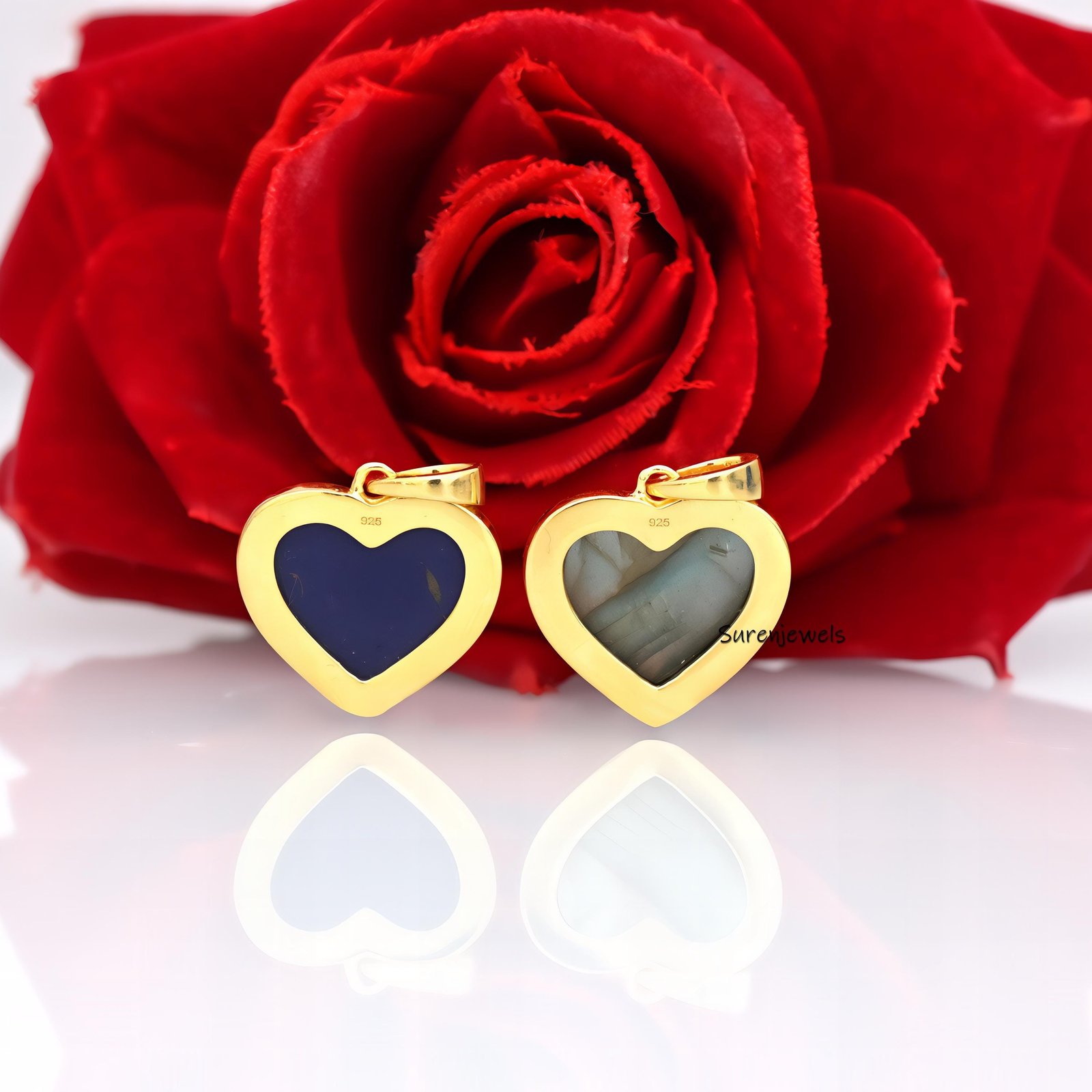 14K Gold Heart Pendant: Lapis & Moissanite Gemstone - View 3 - Suren Jewels | SKU: SJP4171-SLYGLBCZ-25M 14K Gold Heart Pendant: Lapis & Moissanite Gemstone - View 3 - Suren Jewels | SKU: SJP4171-SLYGLBCZ-25M