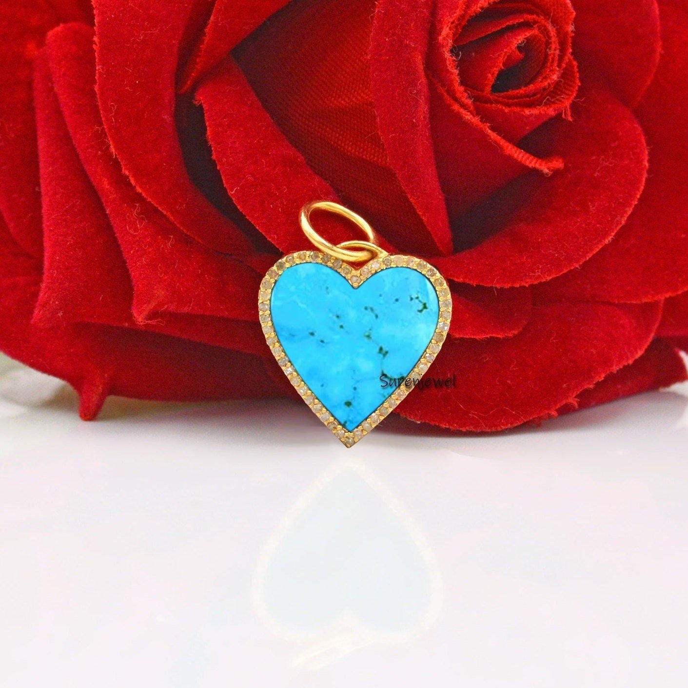 14K Gold Heart Pendant: Malachite, Coral, Crystal Gemstone Charm - View 2 - Suren Jewels | SKU: SJP1018-SLYGMC 14K Gold Heart Pendant: Malachite, Coral, Crystal Gemstone Charm - View 2 - Suren Jewels | SKU: SJP1018-SLYGMC