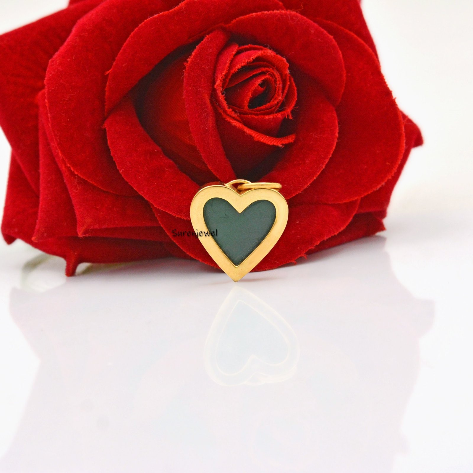 14K Gold Heart Pendant: Malachite, Coral, Crystal Gemstone Charm - View 6 - Suren Jewels | SKU: SJP1018-SLYGMC 14K Gold Heart Pendant: Malachite, Coral, Crystal Gemstone Charm - View 6 - Suren Jewels | SKU: SJP1018-SLYGMC