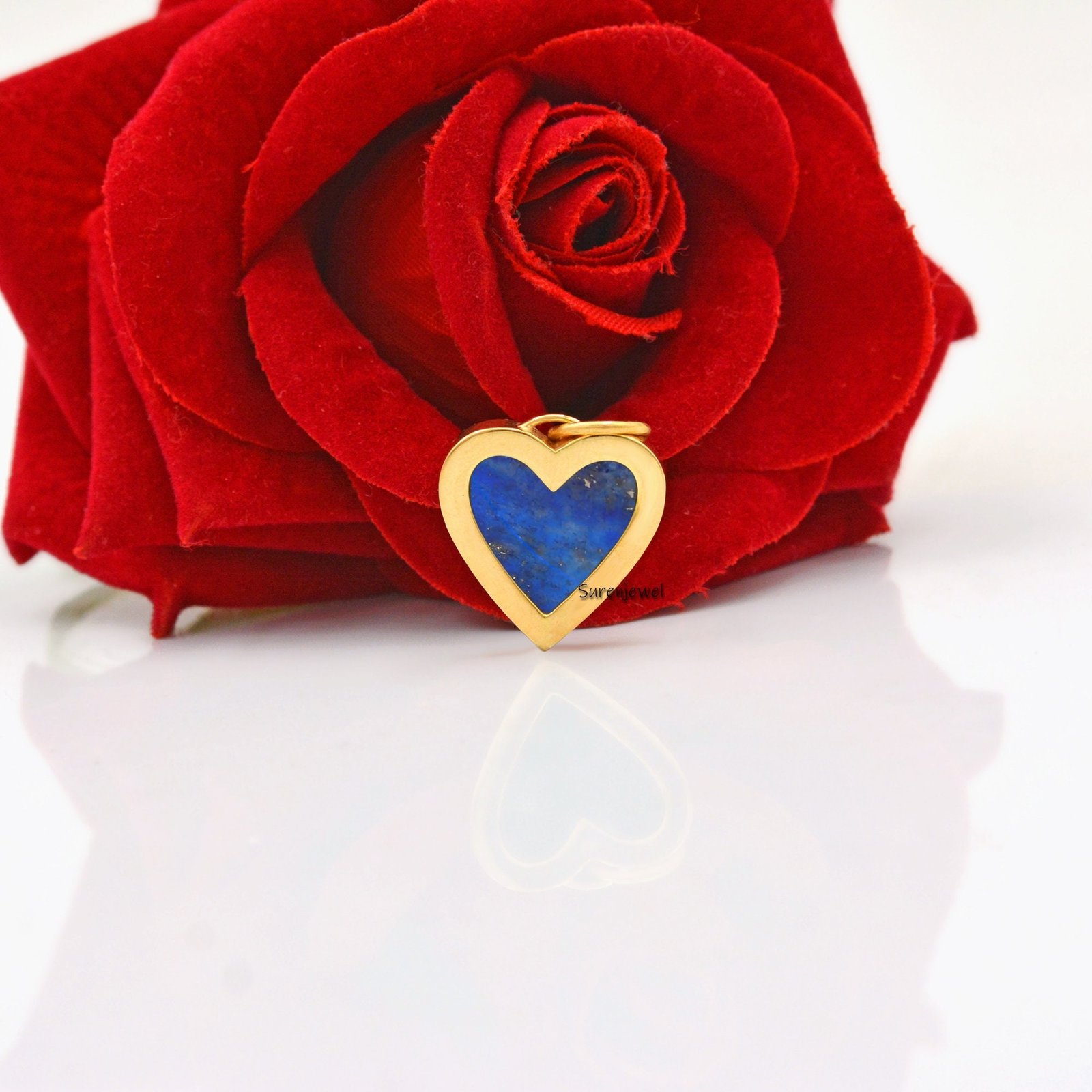 14K Gold Heart Pendant: Malachite, Coral, Crystal Gemstone Charm - View 7 - Suren Jewels | SKU: SJP1018-SLYGMC 14K Gold Heart Pendant: Malachite, Coral, Crystal Gemstone Charm - View 7 - Suren Jewels | SKU: SJP1018-SLYGMC