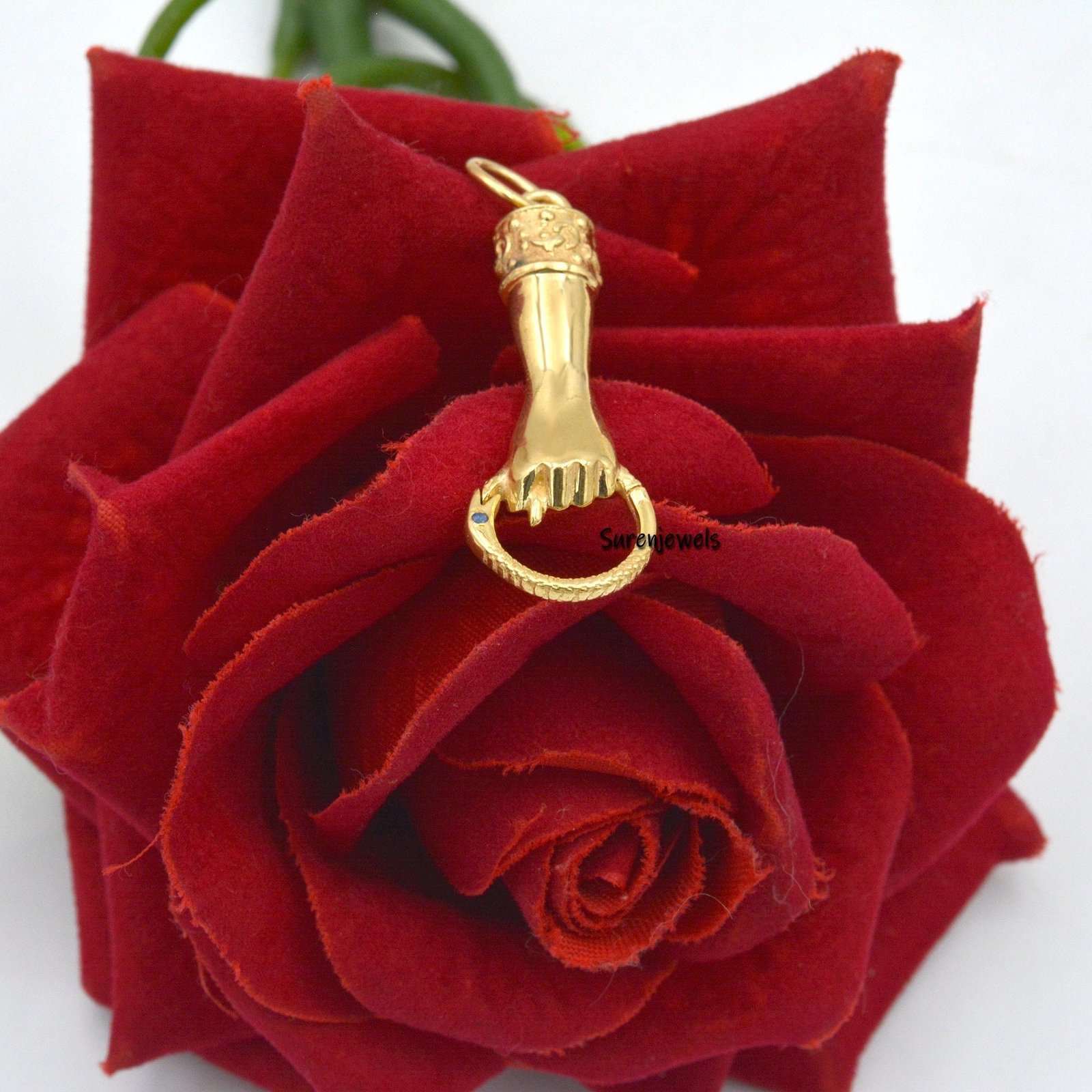 14k Gold Helping Hand Charm Holder: Figa Hand Pendant Connector - Suren Jewels | SKU: SJP1119-SLYGBSP 14k Gold Helping Hand Charm Holder: Figa Hand Pendant Connector - Suren Jewels | SKU: SJP1119-SLYGBSP