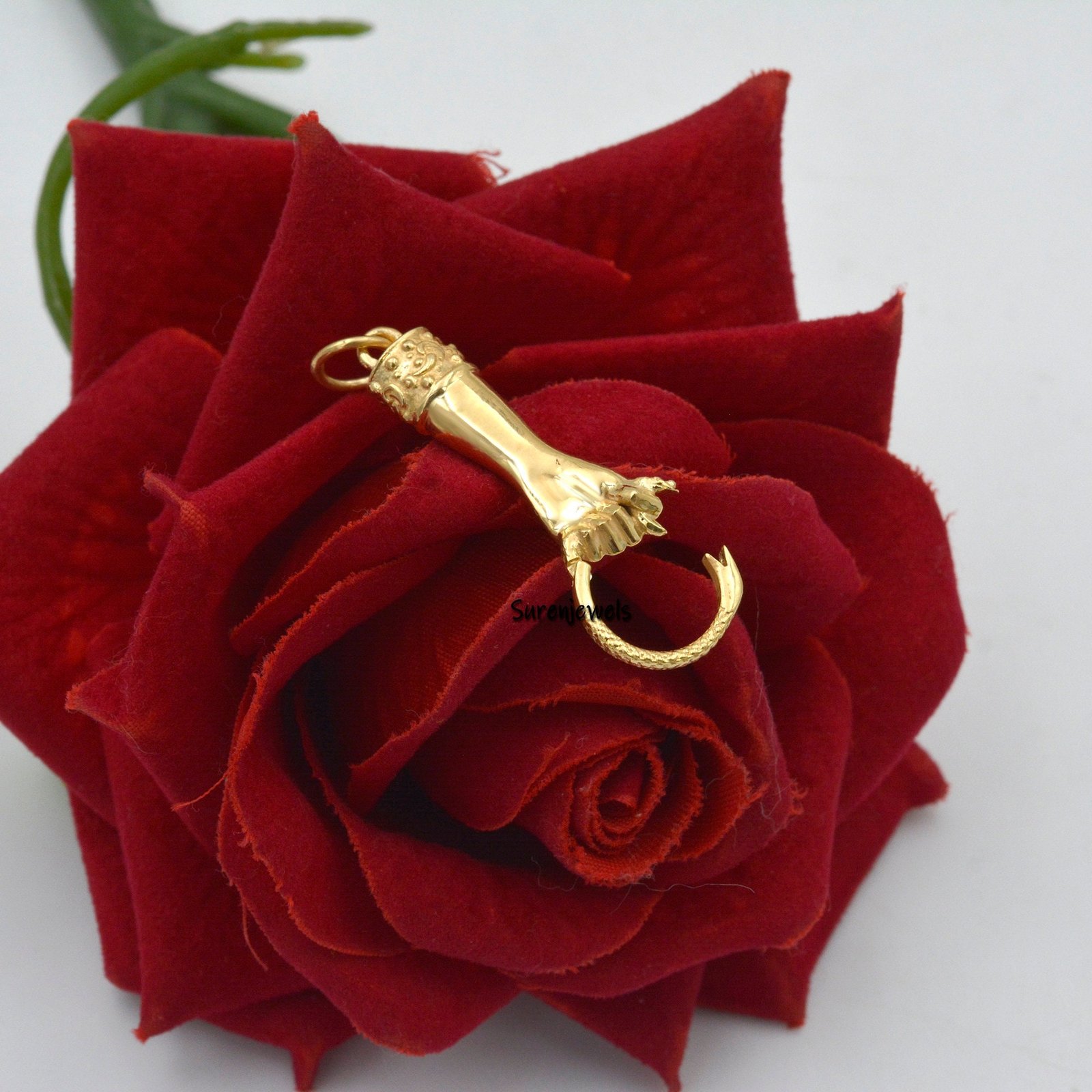 14k Gold Helping Hand Charm Holder: Figa Hand Pendant Connector - View 2 - Suren Jewels | SKU: SJP1119-SLYGBSP 14k Gold Helping Hand Charm Holder: Figa Hand Pendant Connector - View 2 - Suren Jewels | SKU: SJP1119-SLYGBSP