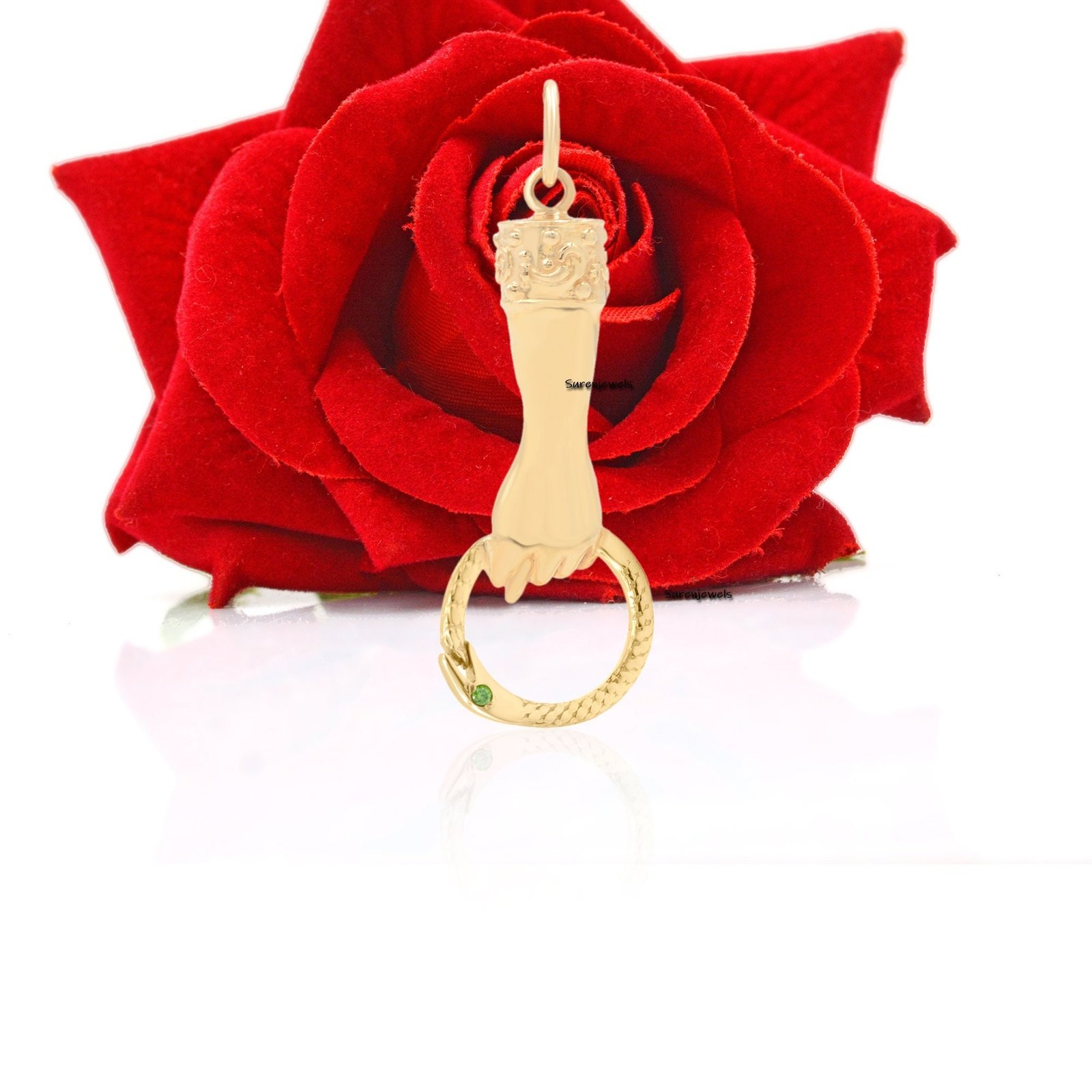 14k Gold Helping Hand Charm Holder: Figa Hand Pendant Connector - View 3 - Suren Jewels | SKU: SJP1119-SLYGBSP 14k Gold Helping Hand Charm Holder: Figa Hand Pendant Connector - View 3 - Suren Jewels | SKU: SJP1119-SLYGBSP