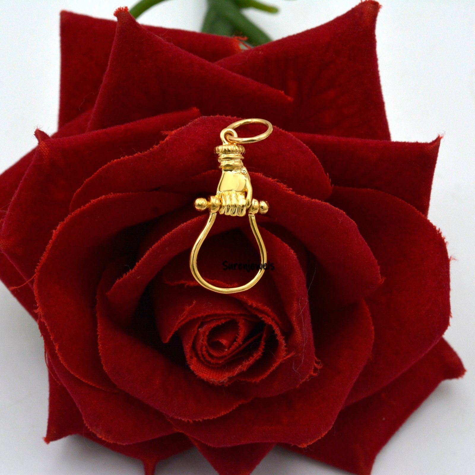 14k Gold Helping Hand Figa Charm Holder, Figa Pendant Connector, Hand Charm Holder, Jewelry Connector, Figa Charm Holder - Vi 14k Gold Helping Hand Figa Charm Holder, Figa Pendant Connector, Hand Charm Holder, Jewelry Connector, Figa Charm Holder - Vi