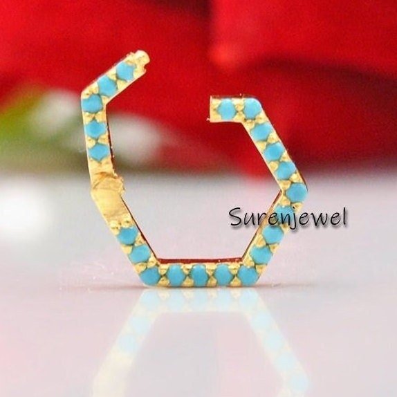 14K Gold Hexagon Charm Holder: Gemstone Push Lock Connector - View 2 - Suren Jewels | SKU: SJP691-14KYGDI 14K Gold Hexagon Charm Holder: Gemstone Push Lock Connector - View 2 - Suren Jewels | SKU: SJP691-14KYGDI