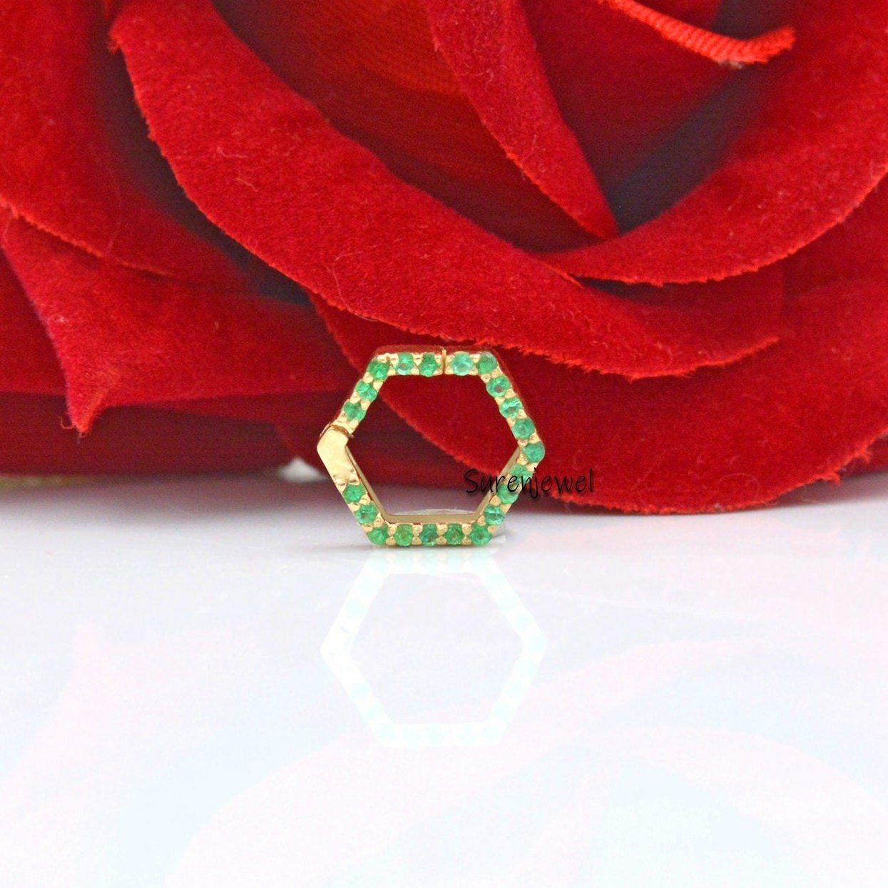 14K Gold Hexagon Charm Holder: Gemstone Push Lock Connector - View 3 - Suren Jewels | SKU: SJP691-14KYGDI 14K Gold Hexagon Charm Holder: Gemstone Push Lock Connector - View 3 - Suren Jewels | SKU: SJP691-14KYGDI