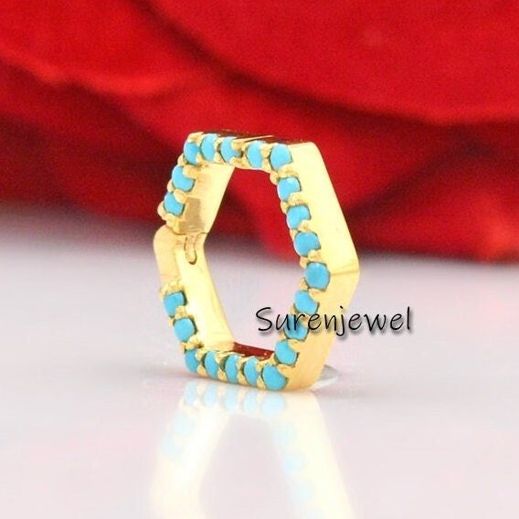 14K Gold Hexagon Charm Holder: Gemstone Push Lock Connector - View 4 - Suren Jewels | SKU: SJP691-14KYGDI 14K Gold Hexagon Charm Holder: Gemstone Push Lock Connector - View 4 - Suren Jewels | SKU: SJP691-14KYGDI