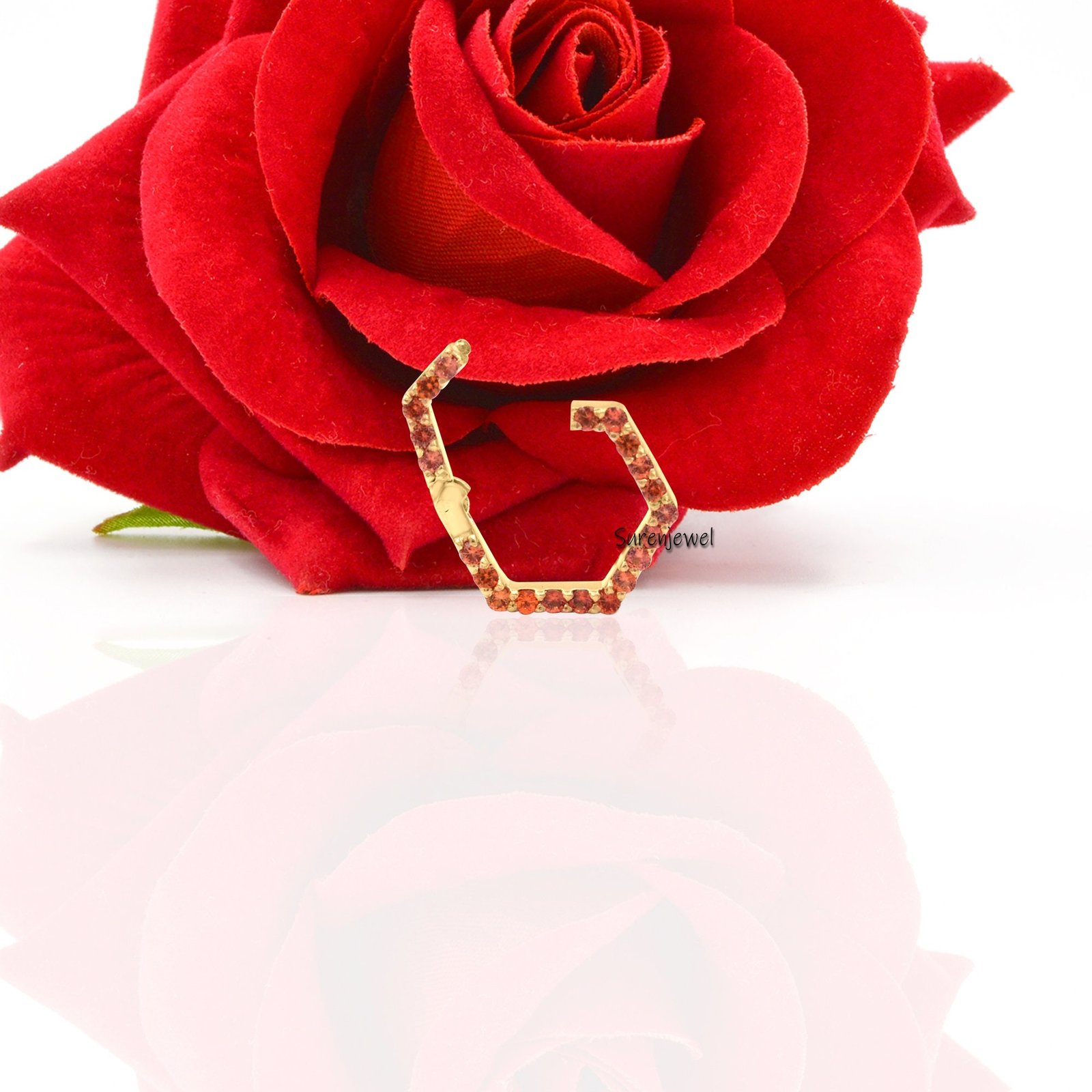 14K Gold Hexagon Charm Holder: Gemstone Push Lock Connector - View 6 - Suren Jewels | SKU: SJP691-14KYGDI 14K Gold Hexagon Charm Holder: Gemstone Push Lock Connector - View 6 - Suren Jewels | SKU: SJP691-14KYGDI
