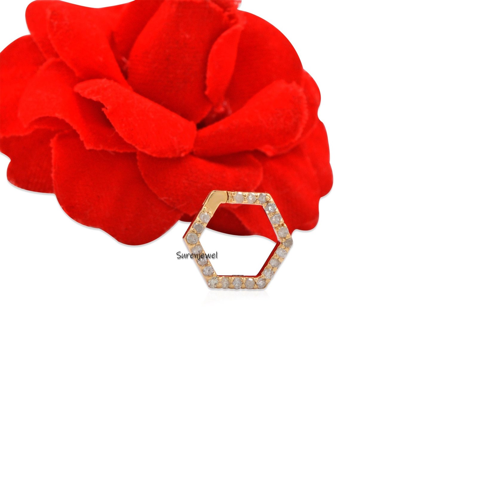 14K Gold Hexagon Charm Holder: Gemstone Push Lock Connector - View 7 - Suren Jewels | SKU: SJP691-14KYGDI 14K Gold Hexagon Charm Holder: Gemstone Push Lock Connector - View 7 - Suren Jewels | SKU: SJP691-14KYGDI