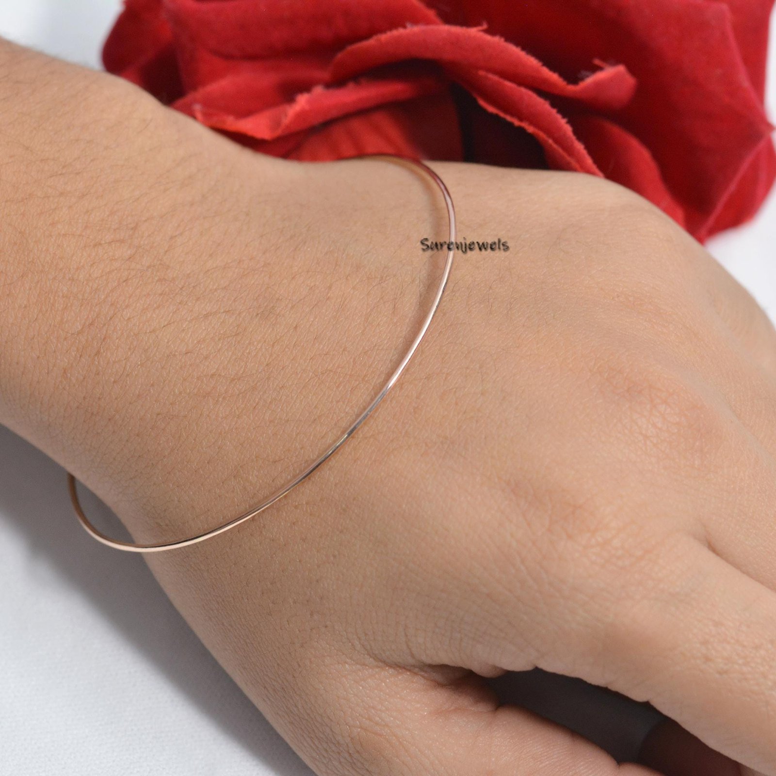 14k Gold Hinged Bangle Bracelet: Dainty Oval Wire Design - Suren Jewels | SKU: SJB83 14k Gold Hinged Bangle Bracelet: Dainty Oval Wire Design - Suren Jewels | SKU: SJB83