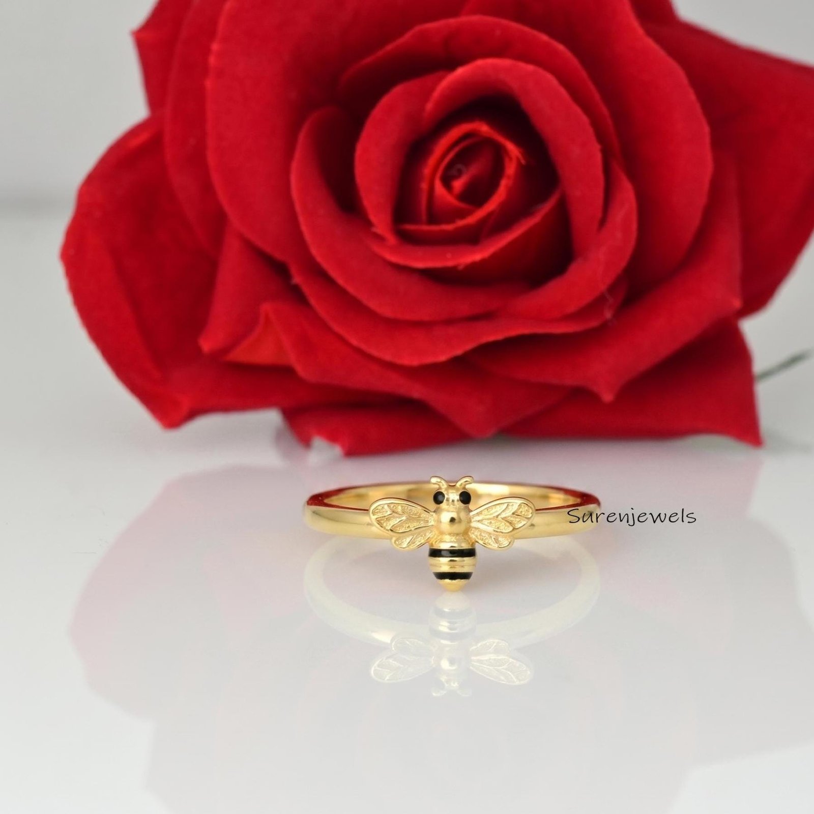 14K Gold Honey Bee Ring, Bumble Bee Stacking Ring, Diamond Honey Bee Ring, Dainty Honey Bee Ring, Delicate Unique Honey Bee R 14K Gold Honey Bee Ring, Bumble Bee Stacking Ring, Diamond Honey Bee Ring, Dainty Honey Bee Ring, Delicate Unique Honey Bee R