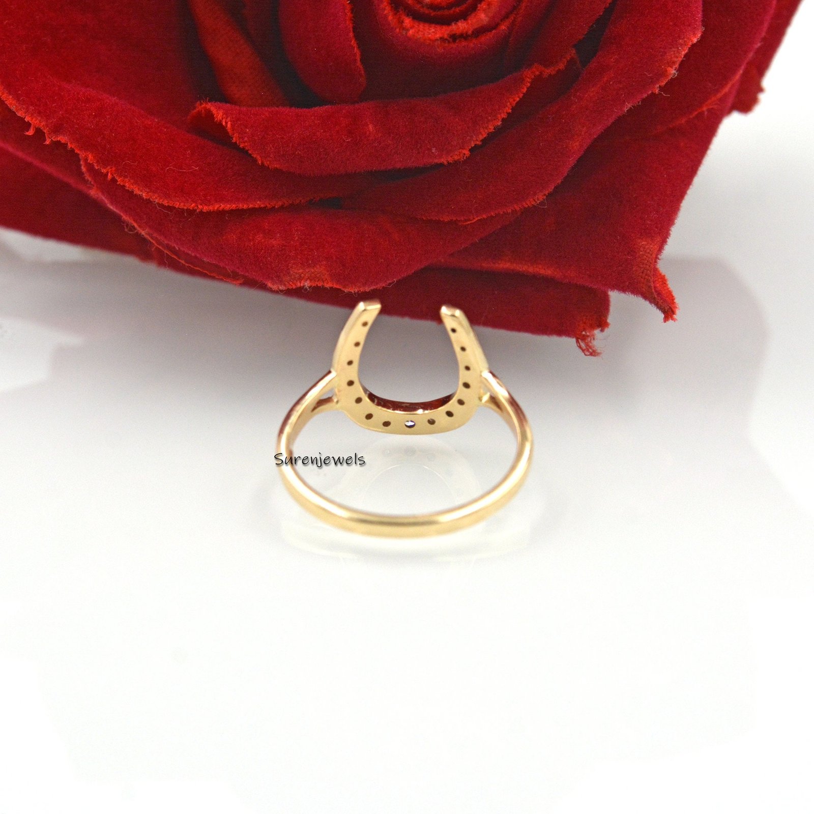 14k Gold Horseshoe Ring with Moissanite Diamond - View 3 - Suren Jewels | SKU: SJR1084-9KYGRHDI-US-8 14k Gold Horseshoe Ring with Moissanite Diamond - View 3 - Suren Jewels | SKU: SJR1084-9KYGRHDI-US-8