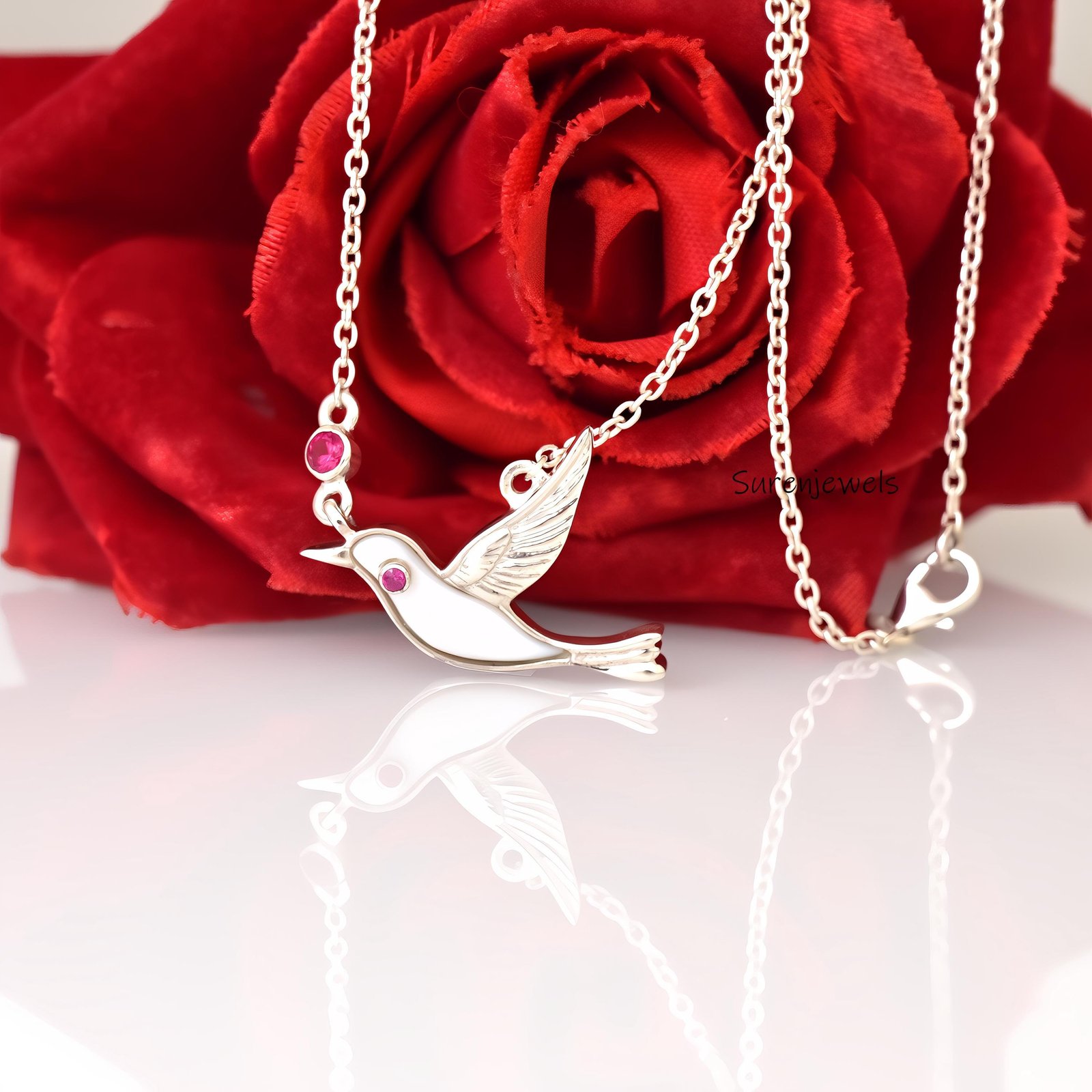 14K Gold Hummingbird Pendant: Ruby CZ Gemstone Bird - Suren Jewels | SKU: SJN 14K Gold Hummingbird Pendant: Ruby CZ Gemstone Bird - Suren Jewels | SKU: SJN