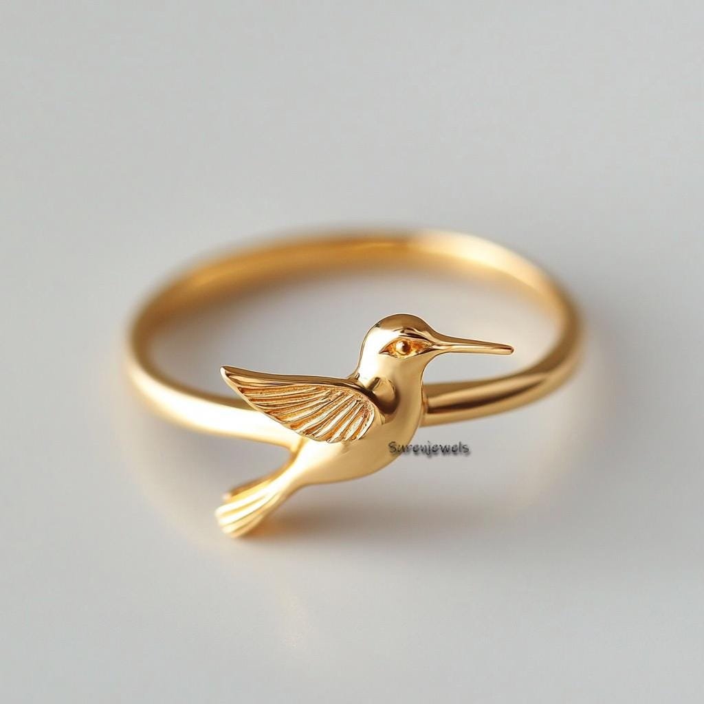 14k Gold Hummingbird Ring, Dainty Bird Ring - Suren Jewels | SKU: SJR3150-SLRH-US-3,SJR2978-SLYG-US-7.5 14k Gold Hummingbird Ring, Dainty Bird Ring - Suren Jewels | SKU: SJR3150-SLRH-US-3,SJR2978-SLYG-US-7.5