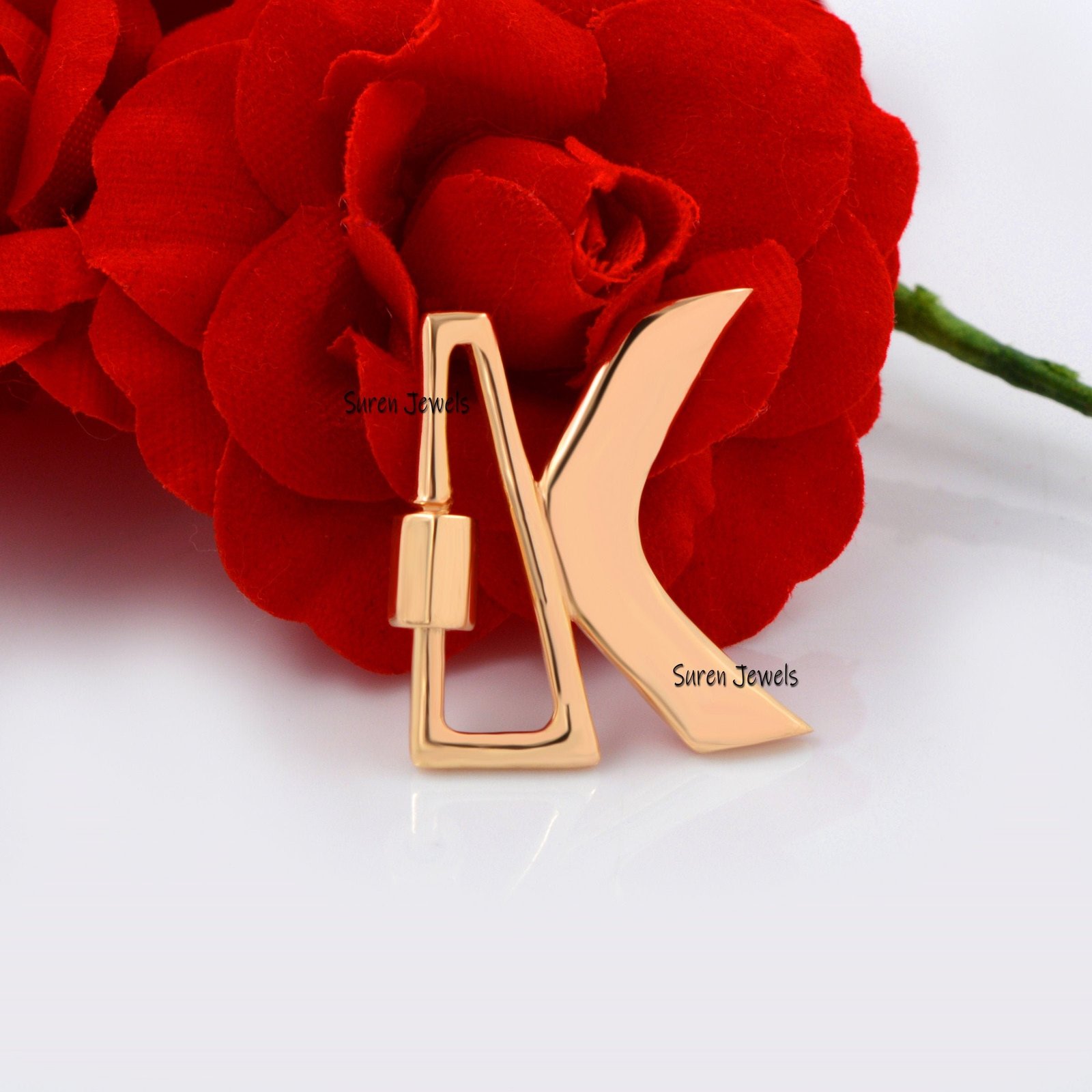 14K Gold Initial Carabiner Lock: Personalized Letter Pendant - Suren Jewels | SKU: SJC88- 14K Gold Initial Carabiner Lock: Personalized Letter Pendant - Suren Jewels | SKU: SJC88-