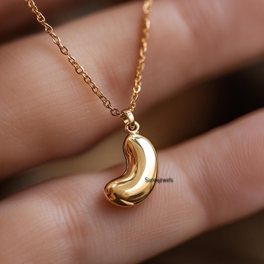 14K Gold Kidney Bean Pendant: Minimalist Charm - Suren Jewels | SKU: SJP4400-SLYG-20M 14K Gold Kidney Bean Pendant: Minimalist Charm - Suren Jewels | SKU: SJP4400-SLYG-20M