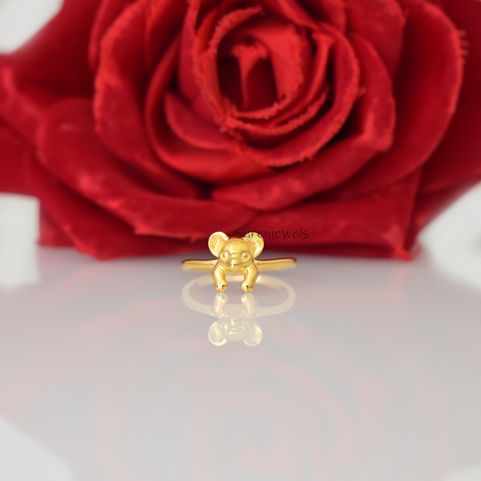 14k Gold Koala Ring: Dainty Animal Jewelry - View 4 - Suren Jewels | SKU: sJR3005-SLYGBKCZ-US-4,SJR2919-SLRG-US-8 14k Gold Koala Ring: Dainty Animal Jewelry - View 4 - Suren Jewels | SKU: sJR3005-SLYGBKCZ-US-4,SJR2919-SLRG-US-8