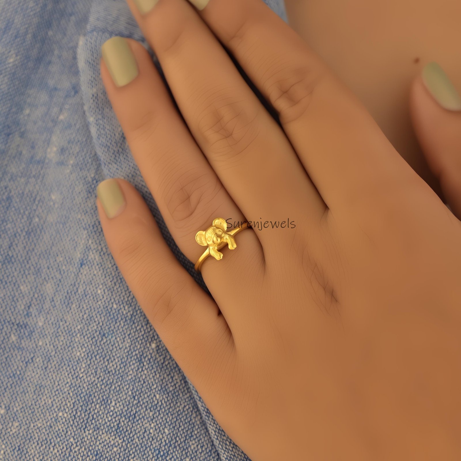 14k Gold Koala Ring: Dainty Animal Jewelry - View 5 - Suren Jewels | SKU: sJR3005-SLYGBKCZ-US-4,SJR2919-SLRG-US-8 14k Gold Koala Ring: Dainty Animal Jewelry - View 5 - Suren Jewels | SKU: sJR3005-SLYGBKCZ-US-4,SJR2919-SLRG-US-8