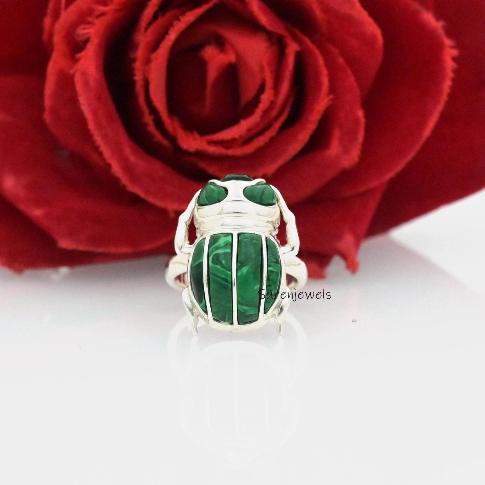 14k Gold Labradorite Scarab Ring: Hand Carved Amulet - View 2 - Suren Jewels | SKU: SJR2819-SLNSLPZ-US-7,SJR2810-SLNSLB,SJR28 14k Gold Labradorite Scarab Ring: Hand Carved Amulet - View 2 - Suren Jewels | SKU: SJR2819-SLNSLPZ-US-7,SJR2810-SLNSLB,SJR28