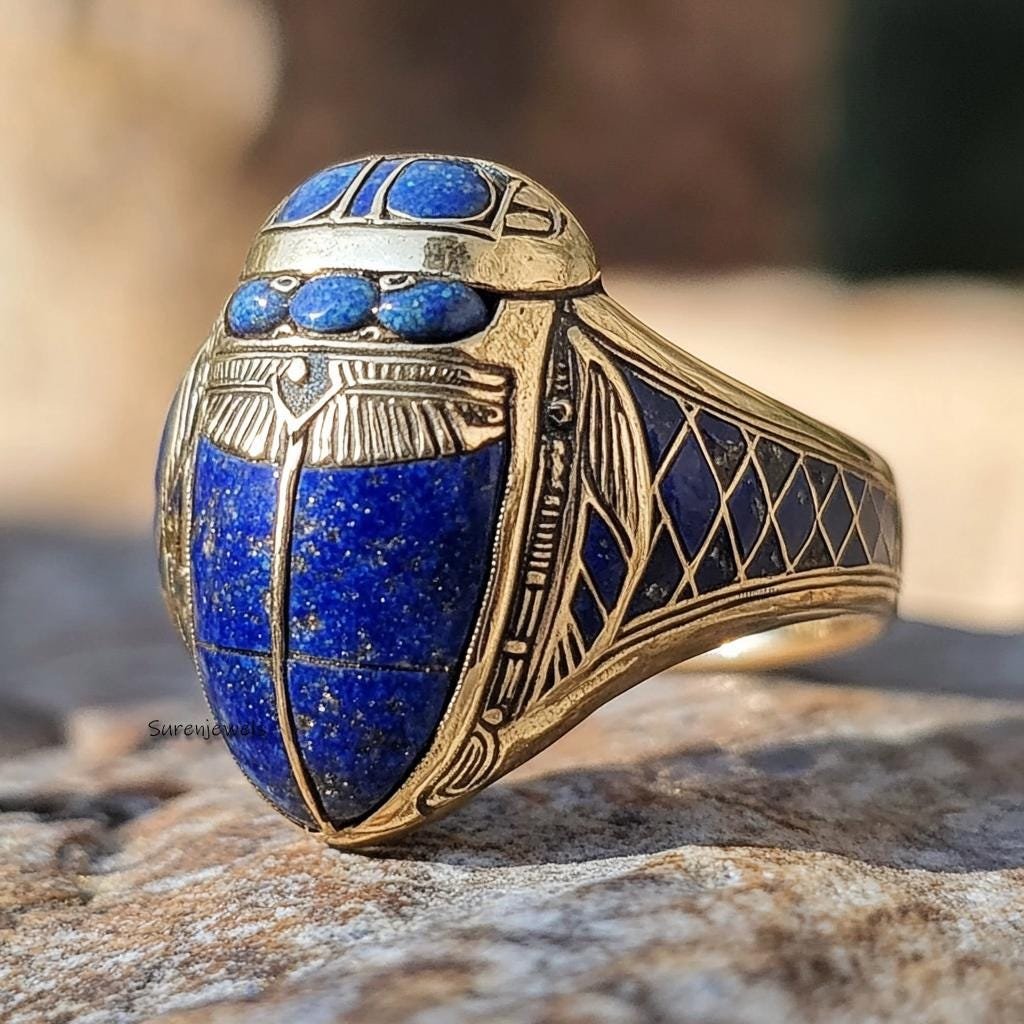 14k Gold Labradorite Scarab Ring: Hand Carved Amulet - View 3 - Suren Jewels | SKU: SJR2819-SLNSLPZ-US-7,SJR2810-SLNSLB,SJR28 14k Gold Labradorite Scarab Ring: Hand Carved Amulet - View 3 - Suren Jewels | SKU: SJR2819-SLNSLPZ-US-7,SJR2810-SLNSLB,SJR28
