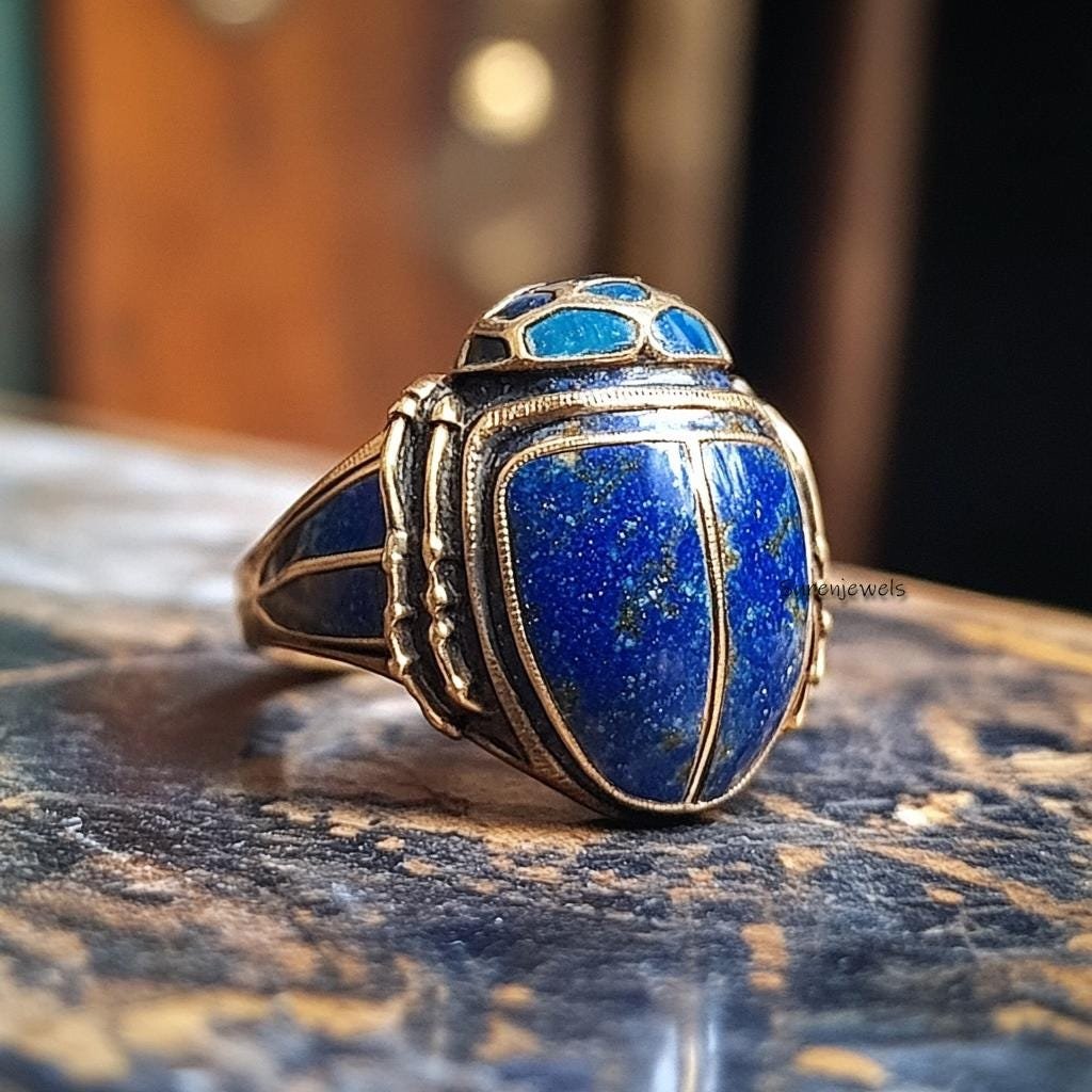 14k Gold Labradorite Scarab Ring: Hand Carved Amulet - View 4 - Suren Jewels | SKU: SJR2819-SLNSLPZ-US-7,SJR2810-SLNSLB,SJR28 14k Gold Labradorite Scarab Ring: Hand Carved Amulet - View 4 - Suren Jewels | SKU: SJR2819-SLNSLPZ-US-7,SJR2810-SLNSLB,SJR28