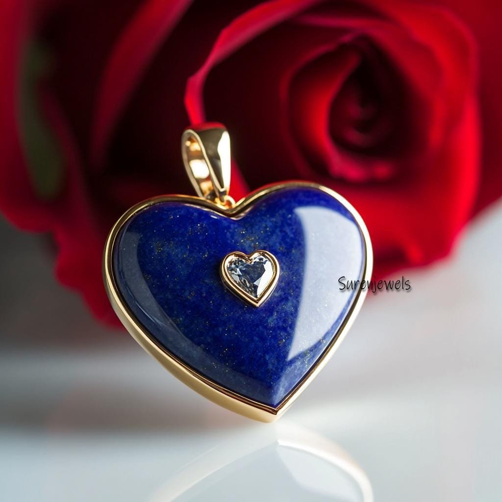 14K Gold Lapis Heart Pendant: Gemstone Designer Charm - View 2 - Suren Jewels | SKU: SJP4454-SLYGLPZCZ-35M,SJP4454,SJP4498-SL 14K Gold Lapis Heart Pendant: Gemstone Designer Charm - View 2 - Suren Jewels | SKU: SJP4454-SLYGLPZCZ-35M,SJP4454,SJP4498-SL