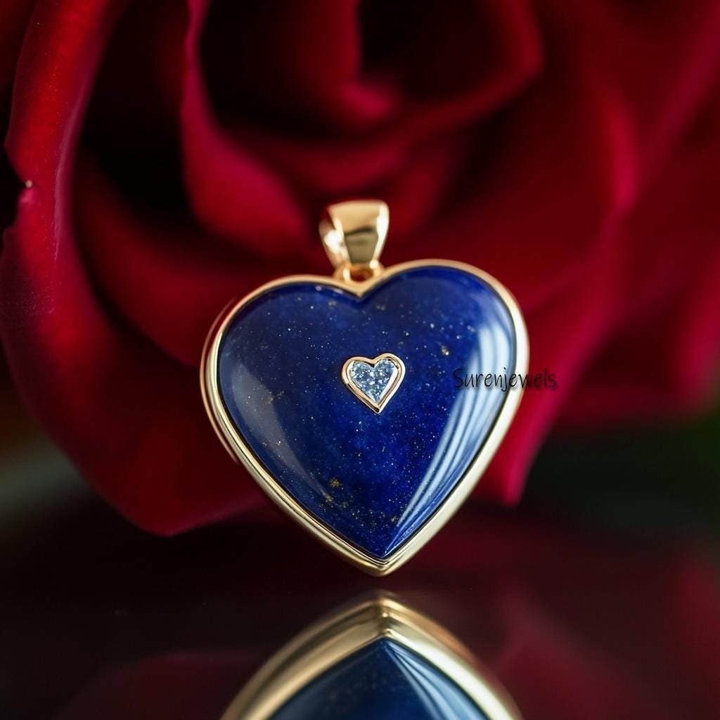 14K Gold Lapis Heart Pendant: Gemstone Designer Charm - View 3 - Suren Jewels | SKU: SJP4454-SLYGLPZCZ-35M,SJP4454,SJP4498-SL 14K Gold Lapis Heart Pendant: Gemstone Designer Charm - View 3 - Suren Jewels | SKU: SJP4454-SLYGLPZCZ-35M,SJP4454,SJP4498-SL