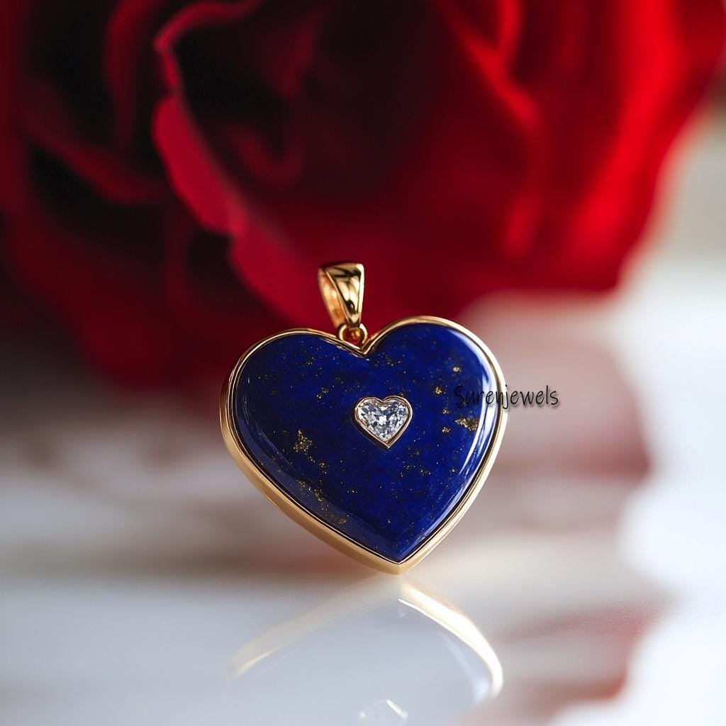 14K Gold Lapis Heart Pendant: Gemstone Designer Charm - View 4 - Suren Jewels | SKU: SJP4454-SLYGLPZCZ-35M,SJP4454,SJP4498-SL 14K Gold Lapis Heart Pendant: Gemstone Designer Charm - View 4 - Suren Jewels | SKU: SJP4454-SLYGLPZCZ-35M,SJP4454,SJP4498-SL