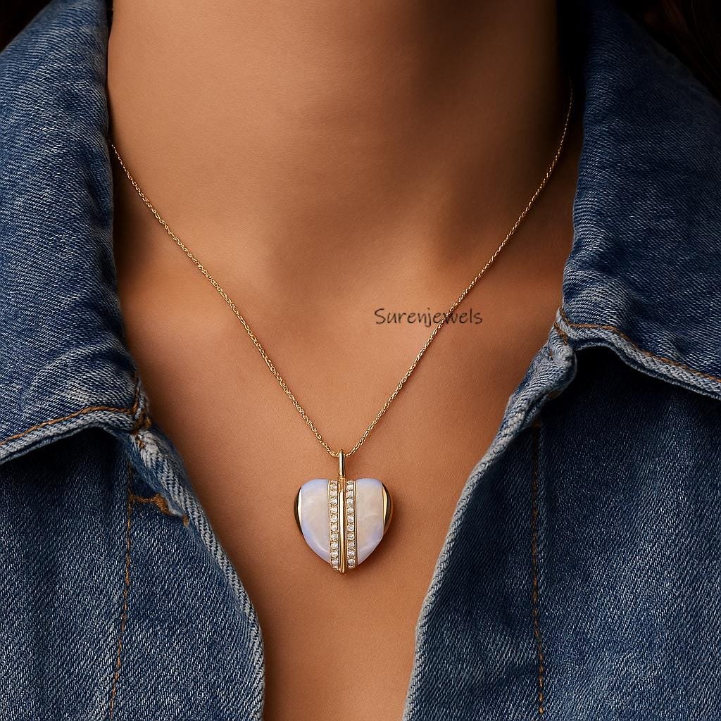 14k Gold Lapis Lazuli Heart Pendant, Carved Gemstone, Handmade - View 2 - Suren Jewels | SKU: SJP5542-SLNSLPZCZ-25M 14k Gold Lapis Lazuli Heart Pendant, Carved Gemstone, Handmade - View 2 - Suren Jewels | SKU: SJP5542-SLNSLPZCZ-25M
