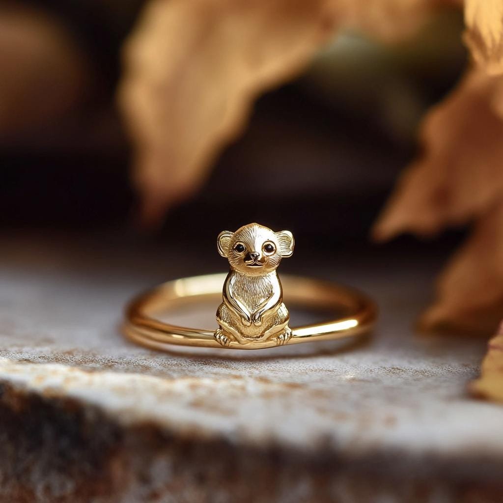14k Gold Lemur Monkey Ring: Animal jewelry - Suren Jewels | SKU: SJR3366-SLRGBKCZ-US-7 14k Gold Lemur Monkey Ring: Animal jewelry - Suren Jewels | SKU: SJR3366-SLRGBKCZ-US-7