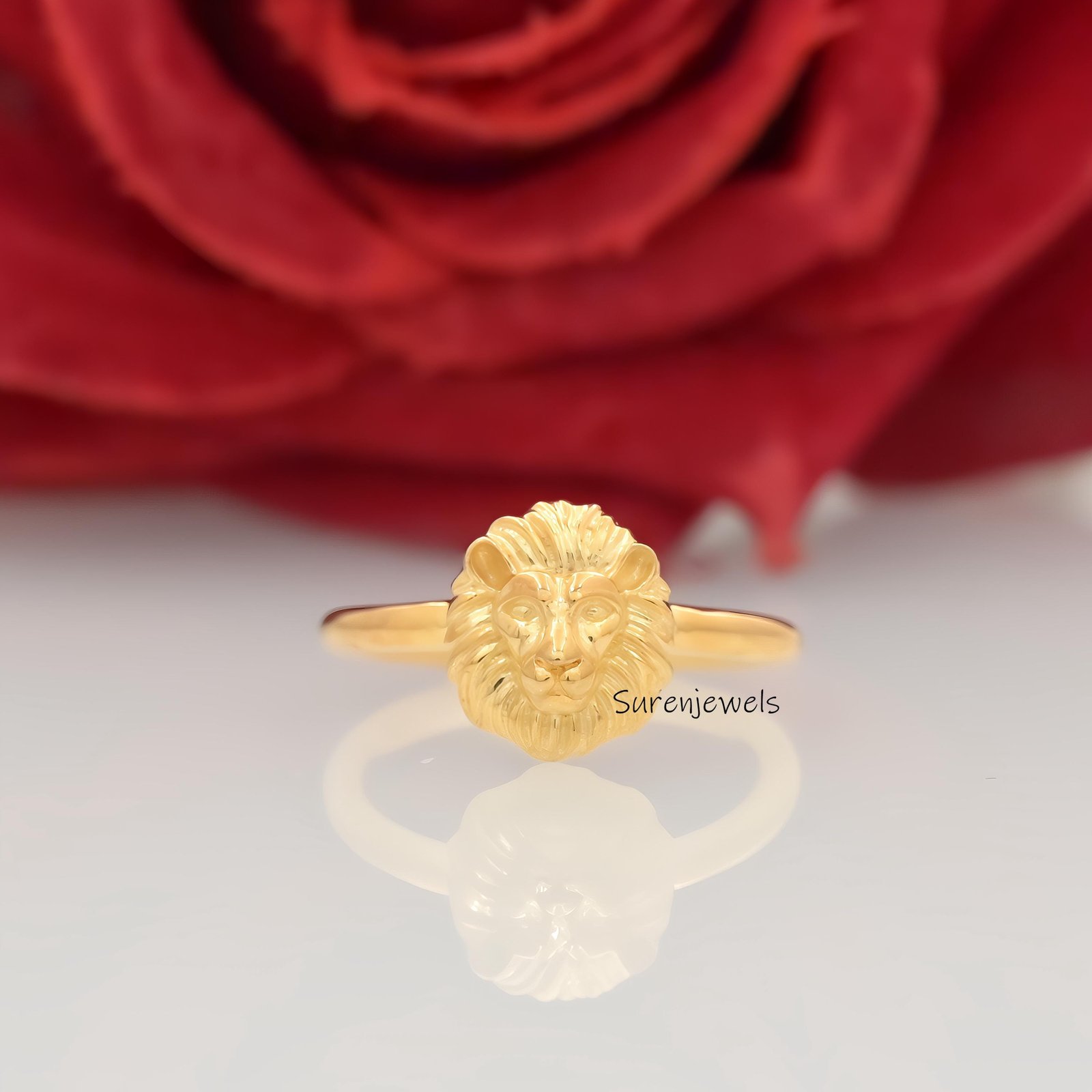 14k Gold Lion Head Ring: Dainty Animal Jewelry - View 2 - Suren Jewels | SKU: SJR2923 14k Gold Lion Head Ring: Dainty Animal Jewelry - View 2 - Suren Jewels | SKU: SJR2923