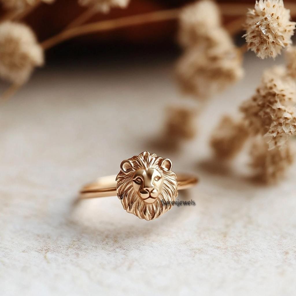 14k Gold Lion Head Ring: Dainty Animal Jewelry - View 3 - Suren Jewels | SKU: SJR2923 14k Gold Lion Head Ring: Dainty Animal Jewelry - View 3 - Suren Jewels | SKU: SJR2923