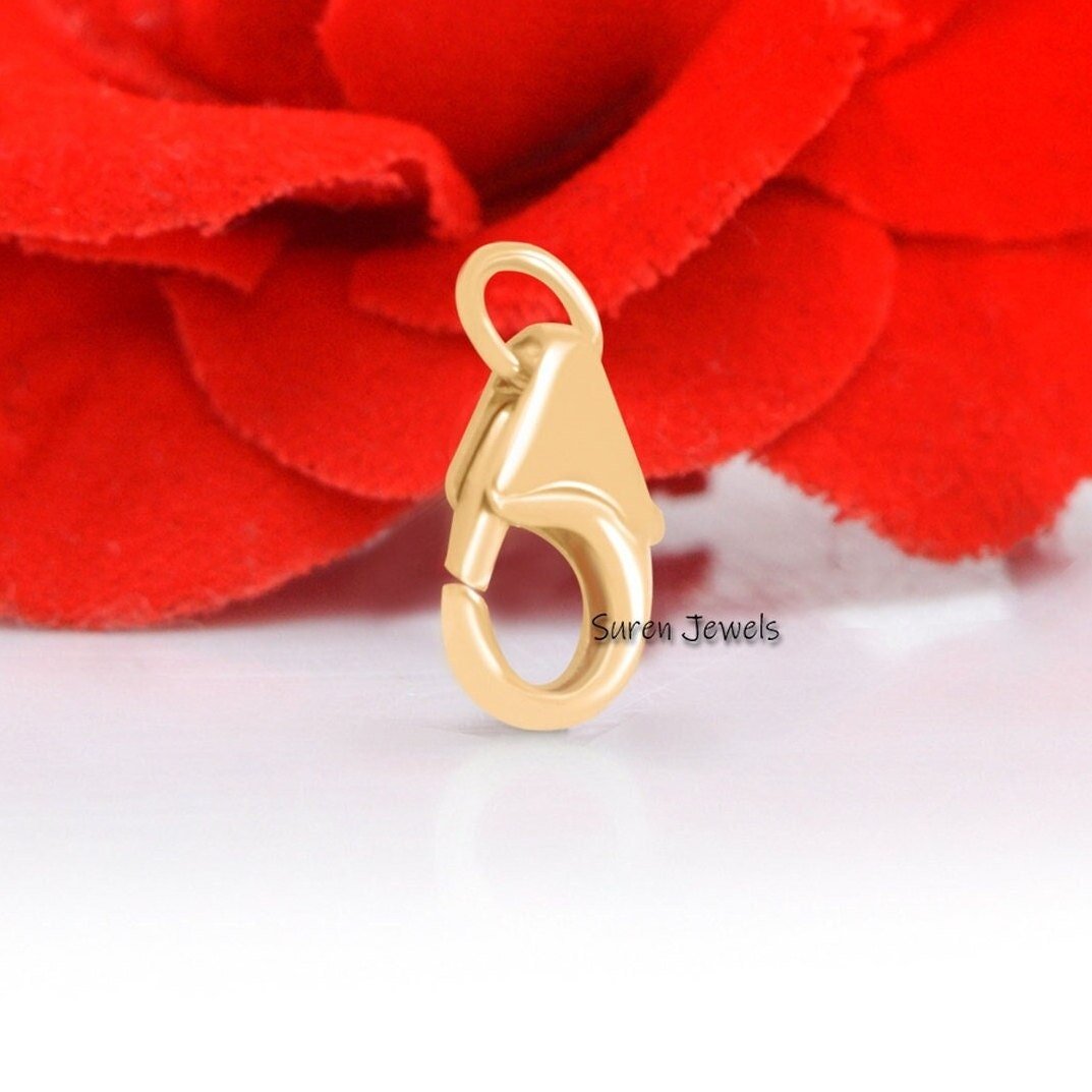 14K Gold Lobster Clasp: Solid Gold Enhancer Lock, 8mm - Suren Jewels | SKU: SJF202-SLYG 14K Gold Lobster Clasp: Solid Gold Enhancer Lock, 8mm - Suren Jewels | SKU: SJF202-SLYG