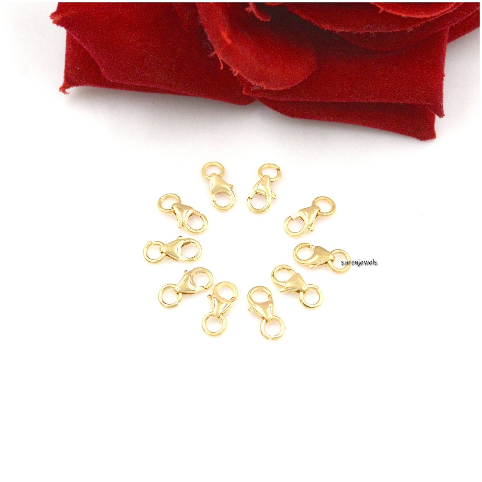 14K Gold Lobster Clasp: Solid Gold Enhancer Lock, 8mm - View 3 - Suren Jewels | SKU: SJF202-SLYG 14K Gold Lobster Clasp: Solid Gold Enhancer Lock, 8mm - View 3 - Suren Jewels | SKU: SJF202-SLYG