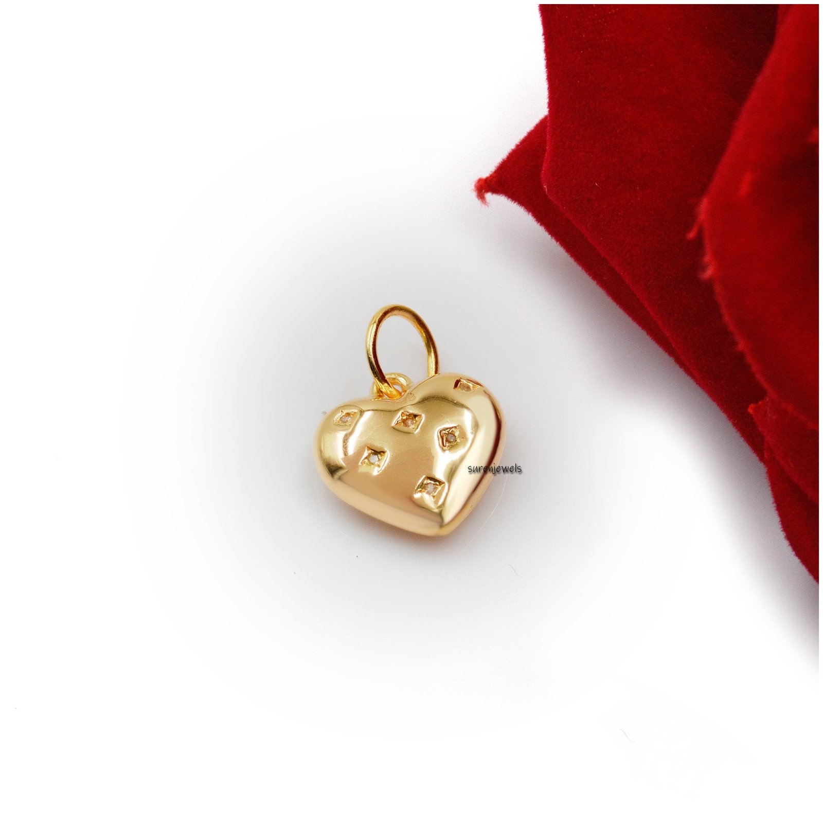 14K Gold Mini Puffy Heart Pendant: Diamond Charm - View 3 - Suren Jewels | SKU: SJP1294 14K Gold Mini Puffy Heart Pendant: Diamond Charm - View 3 - Suren Jewels | SKU: SJP1294