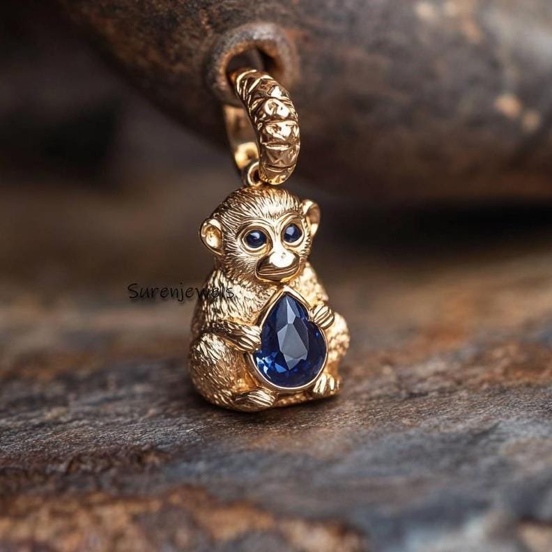 14k Gold Monkey Pendant with Gemstone: Carved Animal Jewelry - Suren Jewels | SKU: SJP4943-SLYGBCZ-20M,SJP4923-SLYGBCZ-25M,SJ 14k Gold Monkey Pendant with Gemstone: Carved Animal Jewelry - Suren Jewels | SKU: SJP4943-SLYGBCZ-20M,SJP4923-SLYGBCZ-25M,SJ