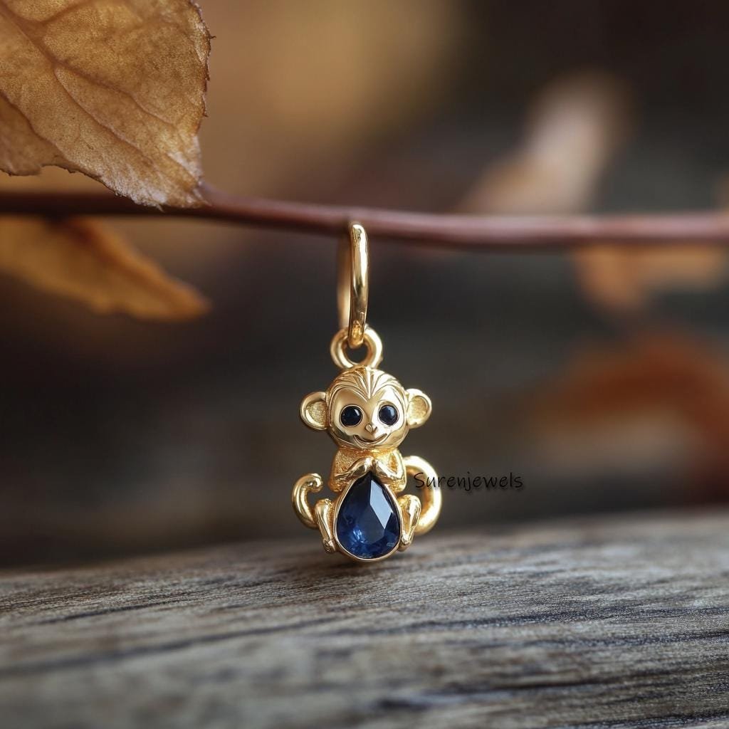 14k Gold Monkey Pendant with Gemstone: Carved Animal Jewelry - View 2 - Suren Jewels | SKU: SJP4943-SLYGBCZ-20M,SJP4923-SLYGB 14k Gold Monkey Pendant with Gemstone: Carved Animal Jewelry - View 2 - Suren Jewels | SKU: SJP4943-SLYGBCZ-20M,SJP4923-SLYGB