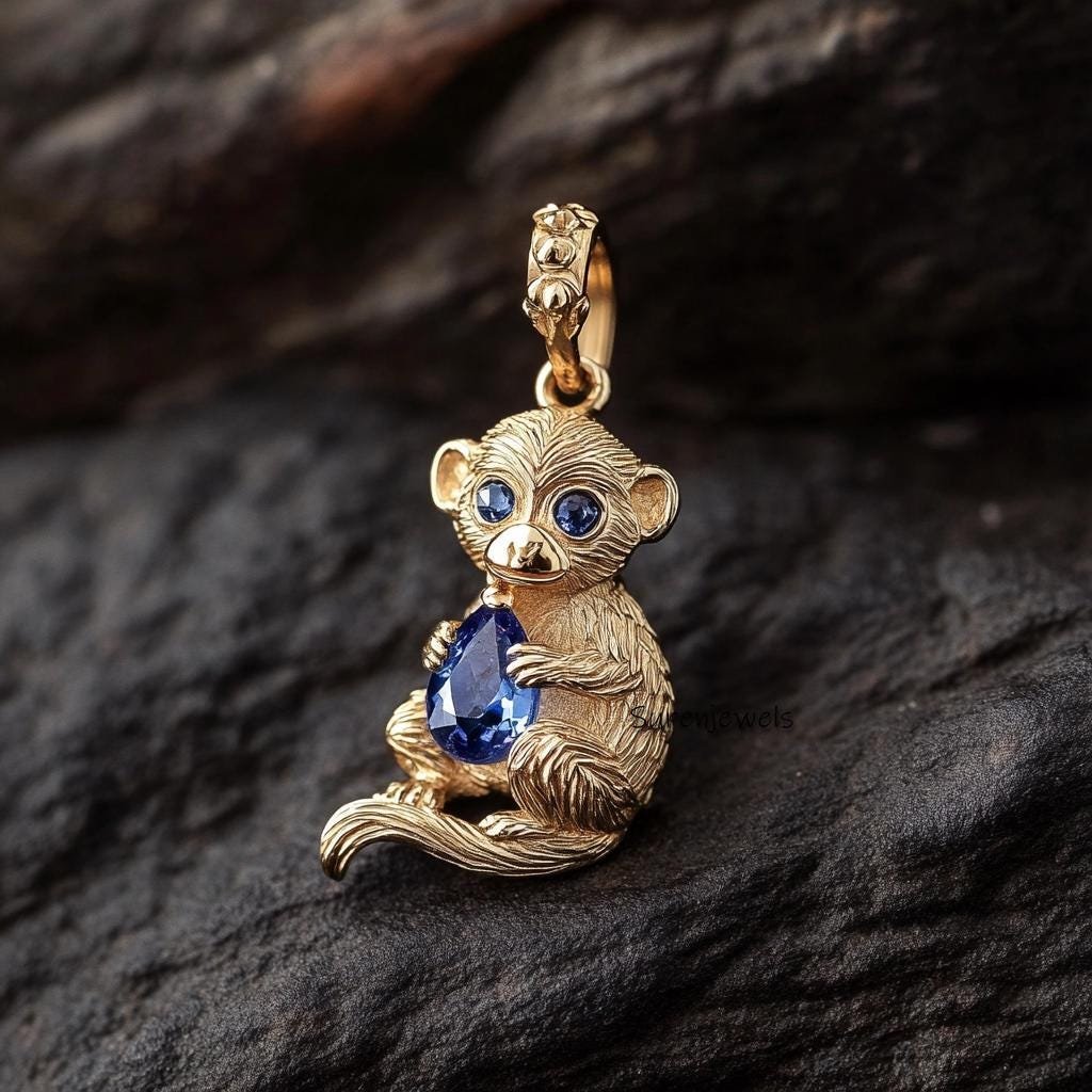 14k Gold Monkey Pendant with Gemstone: Carved Animal Jewelry - View 4 - Suren Jewels | SKU: SJP4943-SLYGBCZ-20M,SJP4923-SLYGB 14k Gold Monkey Pendant with Gemstone: Carved Animal Jewelry - View 4 - Suren Jewels | SKU: SJP4943-SLYGBCZ-20M,SJP4923-SLYGB