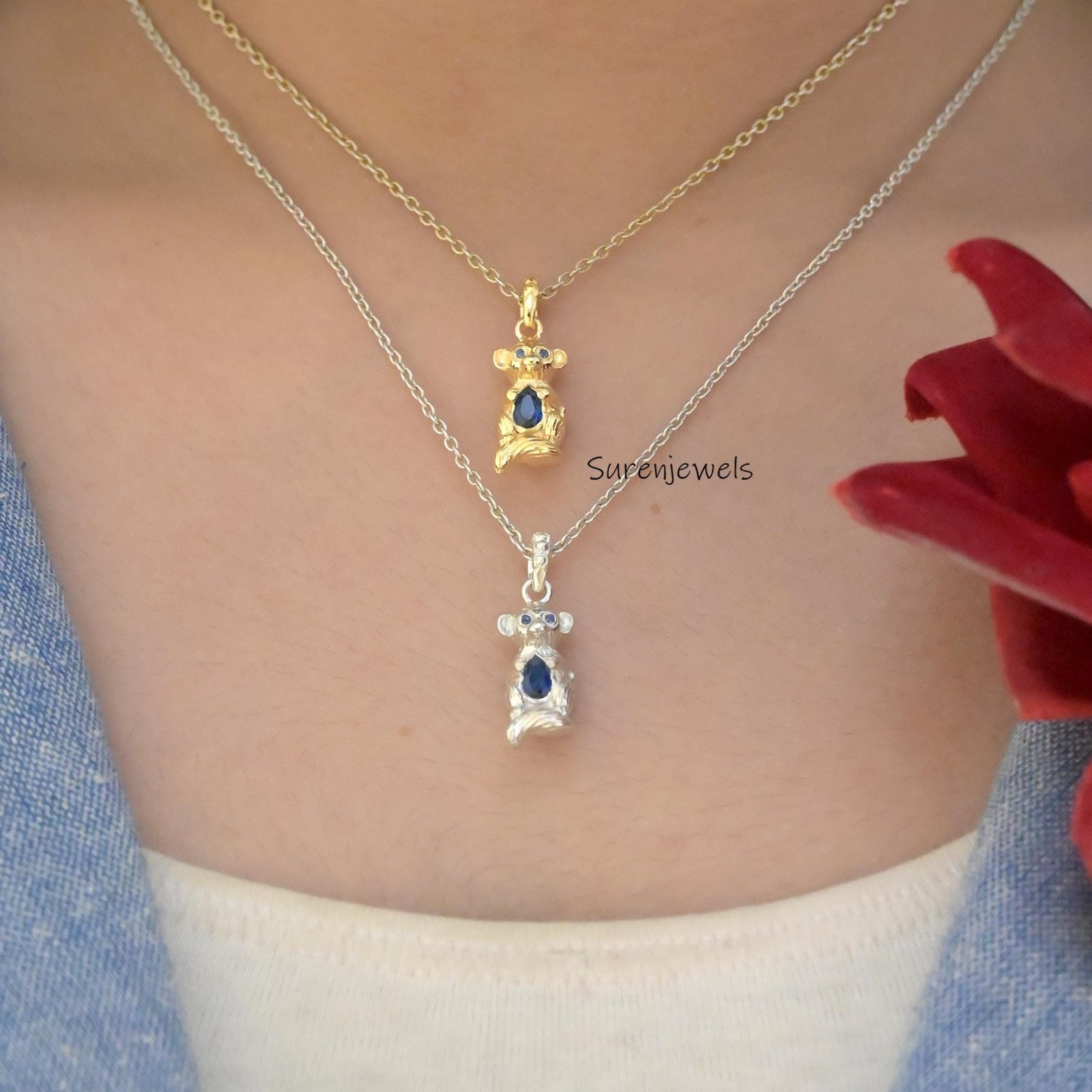 14k Gold Monkey Pendant with Gemstone: Carved Animal Jewelry - View 6 - Suren Jewels | SKU: SJP4943-SLYGBCZ-20M,SJP4923-SLYGB 14k Gold Monkey Pendant with Gemstone: Carved Animal Jewelry - View 6 - Suren Jewels | SKU: SJP4943-SLYGBCZ-20M,SJP4923-SLYGB