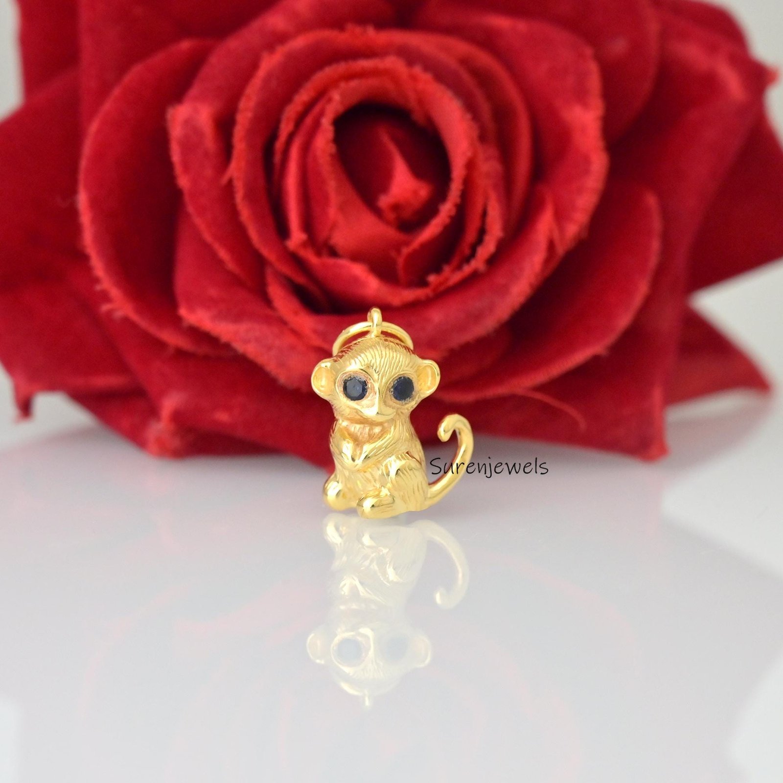 14k Gold Monkey Pendant with Gemstone: Carved Animal Jewelry - View 7 - Suren Jewels | SKU: SJP4943-SLYGBCZ-20M,SJP4923-SLYGB 14k Gold Monkey Pendant with Gemstone: Carved Animal Jewelry - View 7 - Suren Jewels | SKU: SJP4943-SLYGBCZ-20M,SJP4923-SLYGB