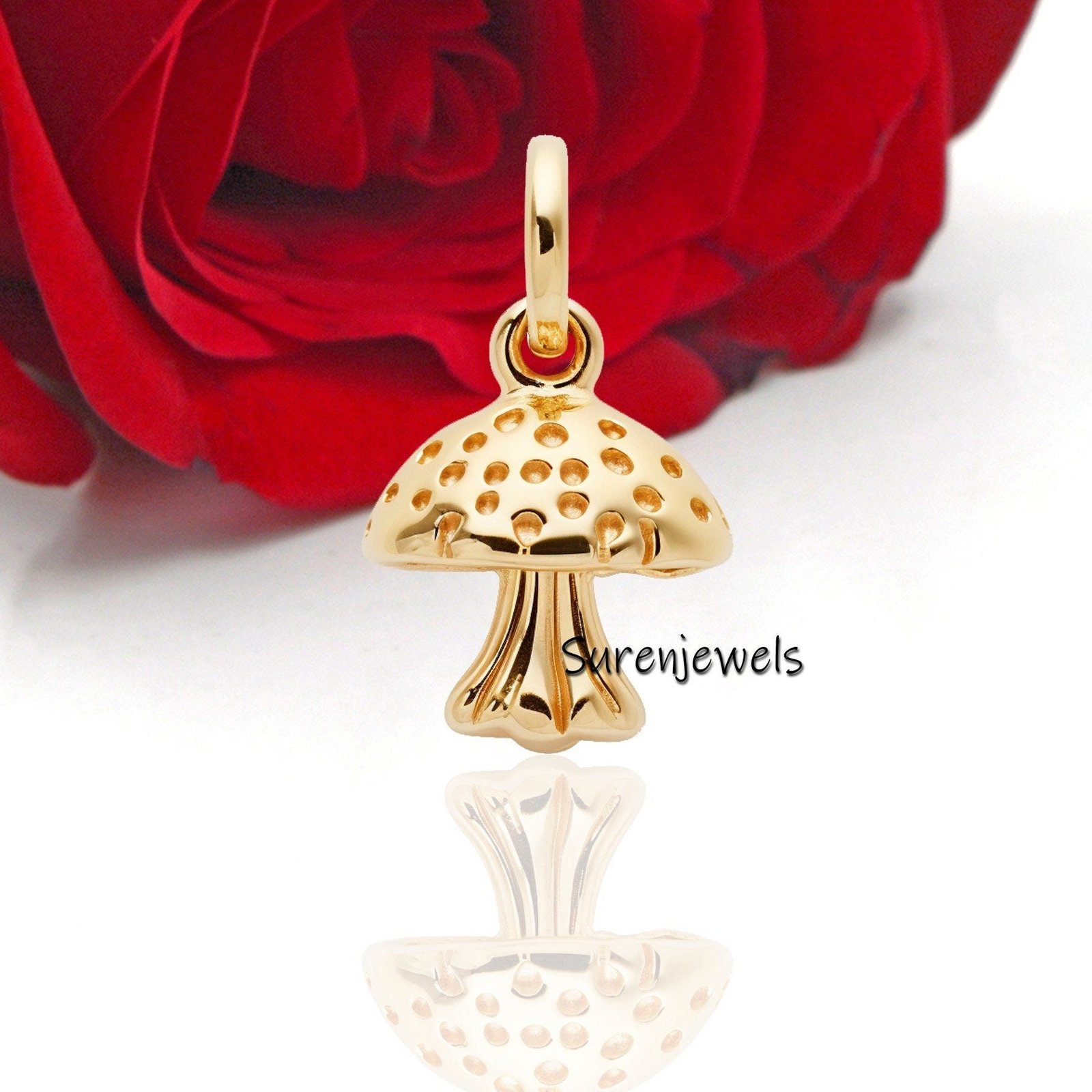 14k Gold Mushroom Pendant: Dainty Magic Charm - Suren Jewels | SKU: SJP2718-SLYG 14k Gold Mushroom Pendant: Dainty Magic Charm - Suren Jewels | SKU: SJP2718-SLYG