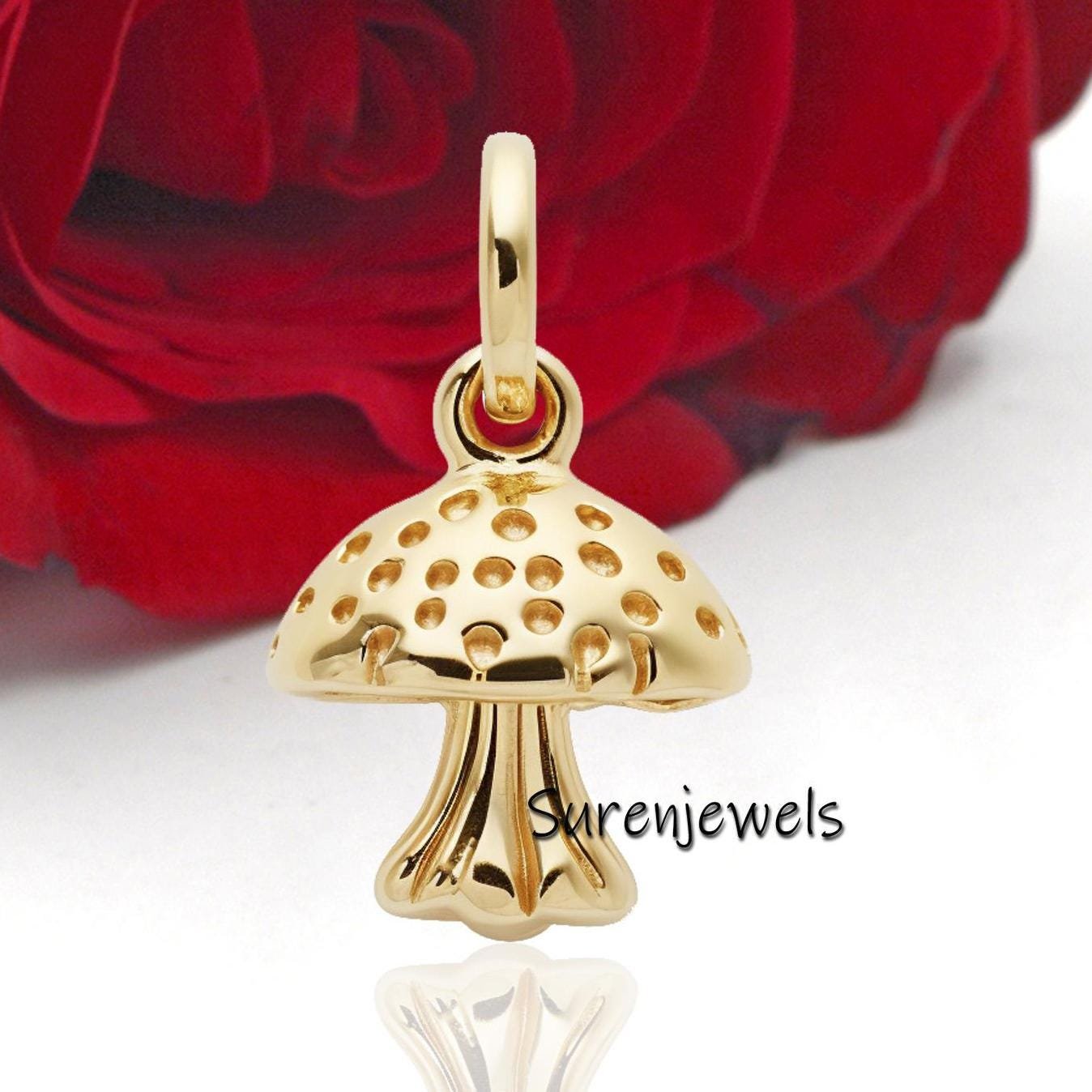 14k Gold Mushroom Pendant: Dainty Magic Charm - View 2 - Suren Jewels | SKU: SJP2718-SLYG 14k Gold Mushroom Pendant: Dainty Magic Charm - View 2 - Suren Jewels | SKU: SJP2718-SLYG