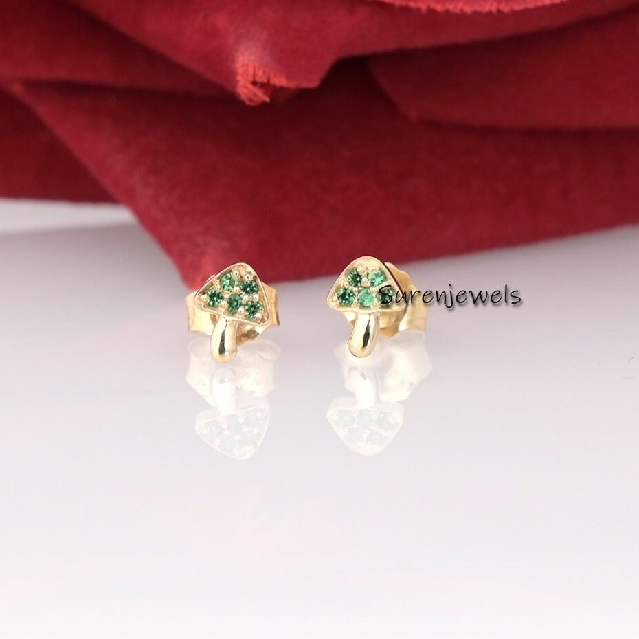 14k Gold Mushroom Stud Earrings: Handmade Designer Jewelry - Suren Jewels | SKU: SJE924-14KYGDSIG 14k Gold Mushroom Stud Earrings: Handmade Designer Jewelry - Suren Jewels | SKU: SJE924-14KYGDSIG
