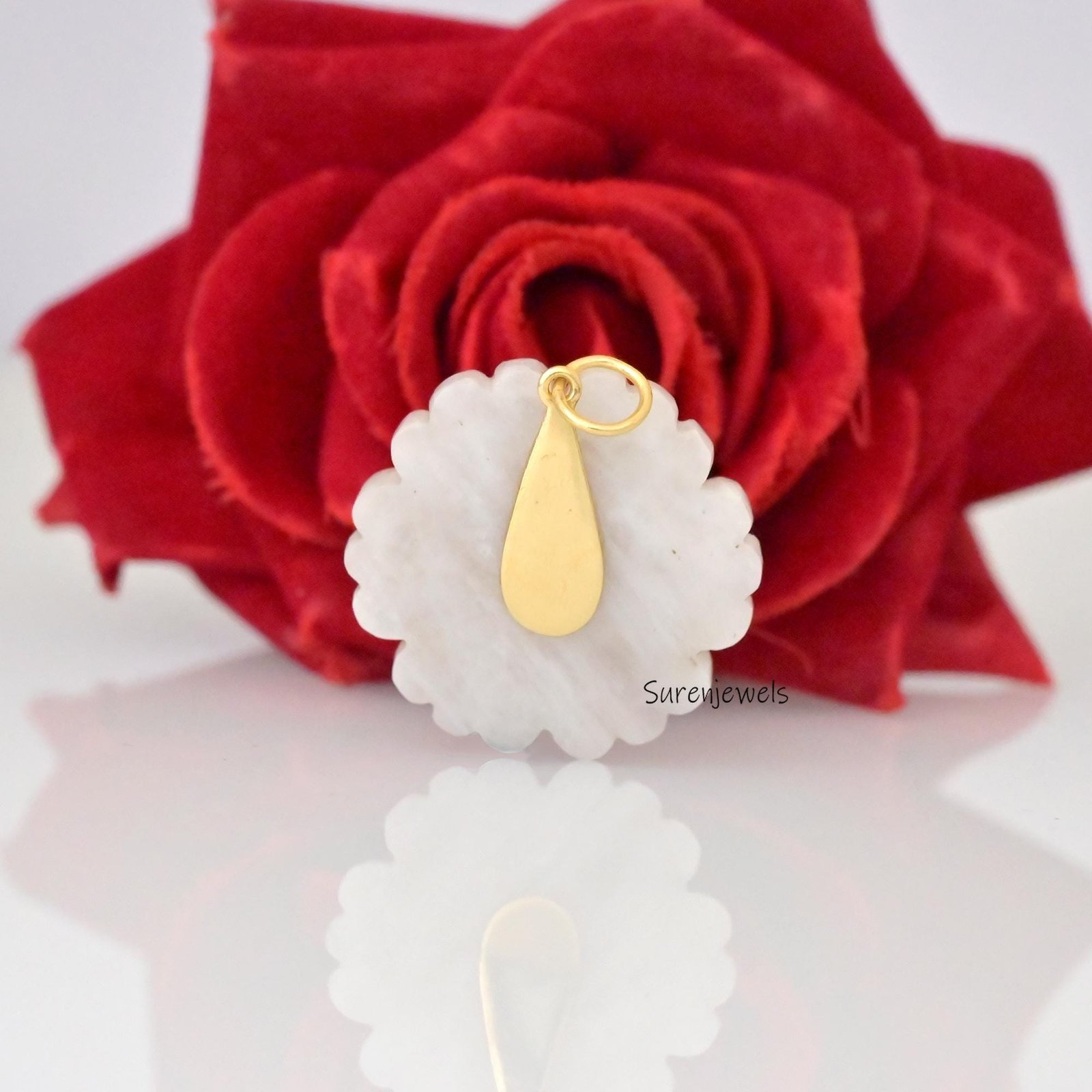 14K Gold Opal Flower Pendant: Carved Gemstone Blossom - View 3 - Suren Jewels | SKU: SJP4827-SLRGPOPEOPWCZ 14K Gold Opal Flower Pendant: Carved Gemstone Blossom - View 3 - Suren Jewels | SKU: SJP4827-SLRGPOPEOPWCZ