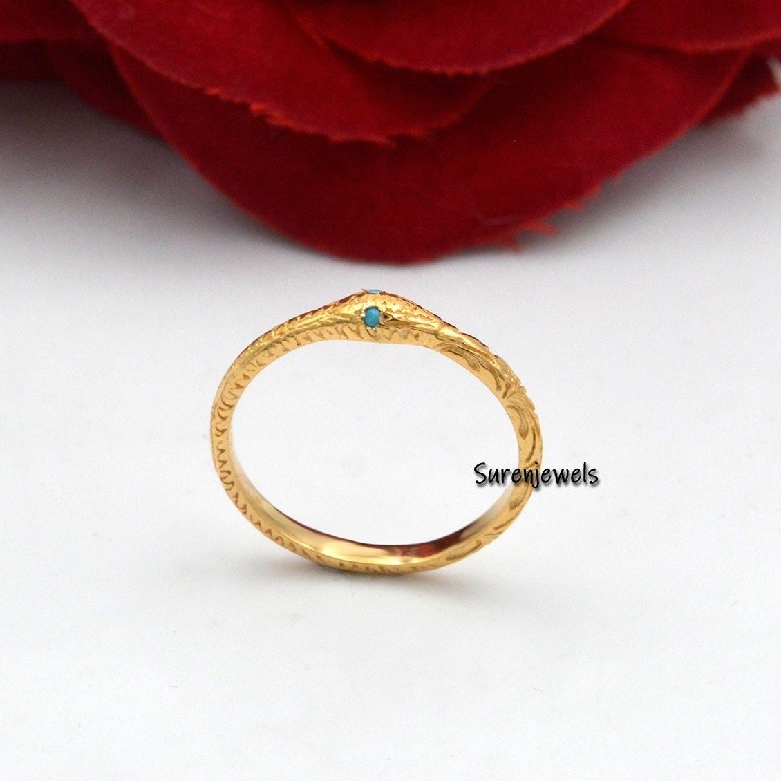 14k Gold Ouroboros Snake Ring: Emerald Accent - Suren Jewels | SKU: SJR912-14KYGTQ-US-5 14k Gold Ouroboros Snake Ring: Emerald Accent - Suren Jewels | SKU: SJR912-14KYGTQ-US-5