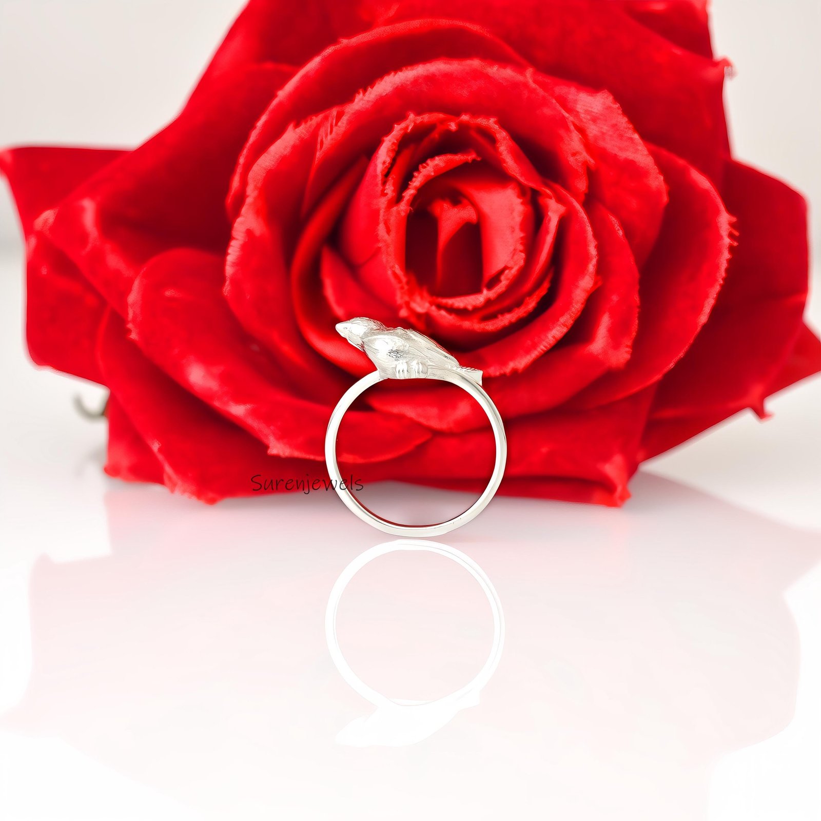 14k Gold Parakeet Ring: Dainty Bird Jewelry - View 4 - Suren Jewels | SKU: SJR3016-,SJR 14k Gold Parakeet Ring: Dainty Bird Jewelry - View 4 - Suren Jewels | SKU: SJR3016-,SJR
